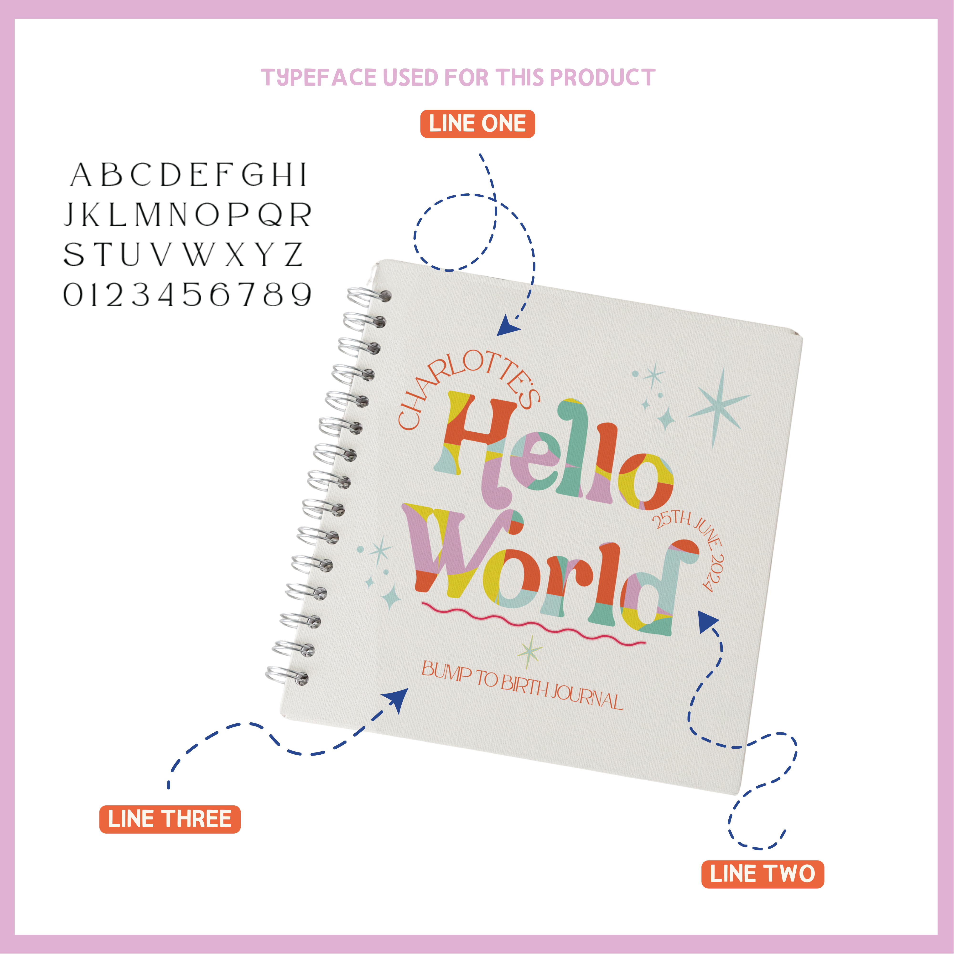 Colourful Personalised 'Hello World' Bump to Birth Journal