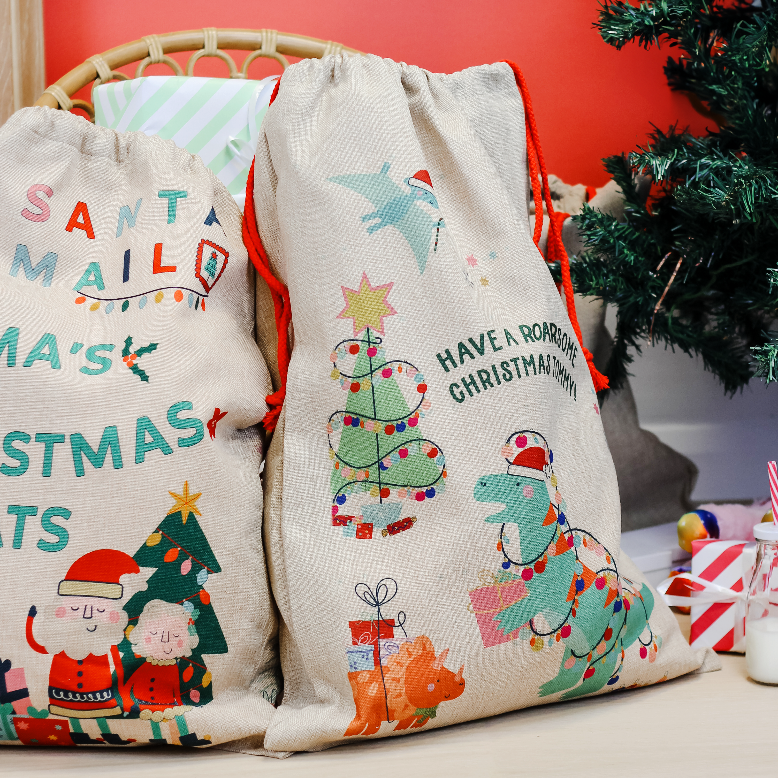 Personalised T-Rex Dinosaur And Friends Christmas Sack