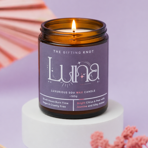 Luna Soy Wax Candle – 165g Amber Glass | Jasmine, Citrus & Amber