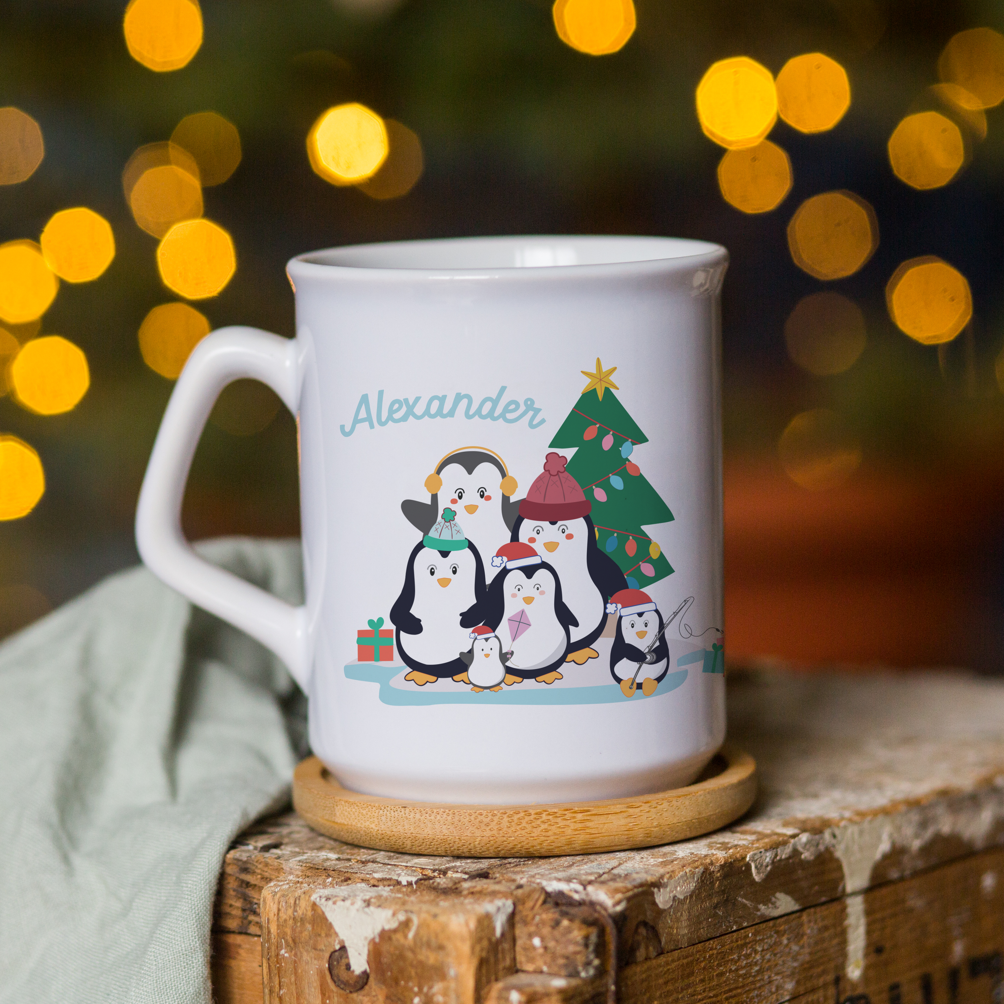 Personalised Penguin Family Christmas Mug