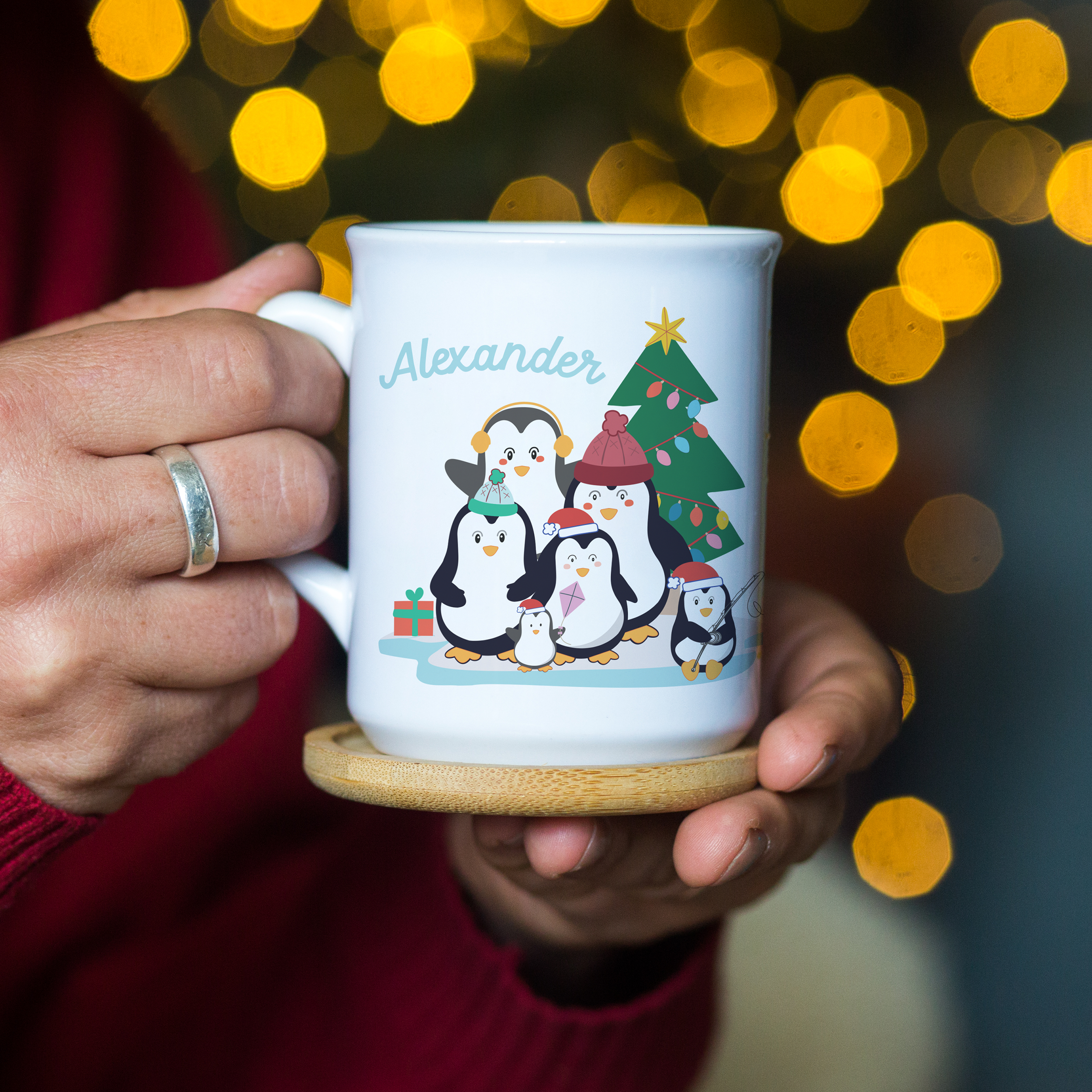 Personalised Penguin Family Christmas Mug