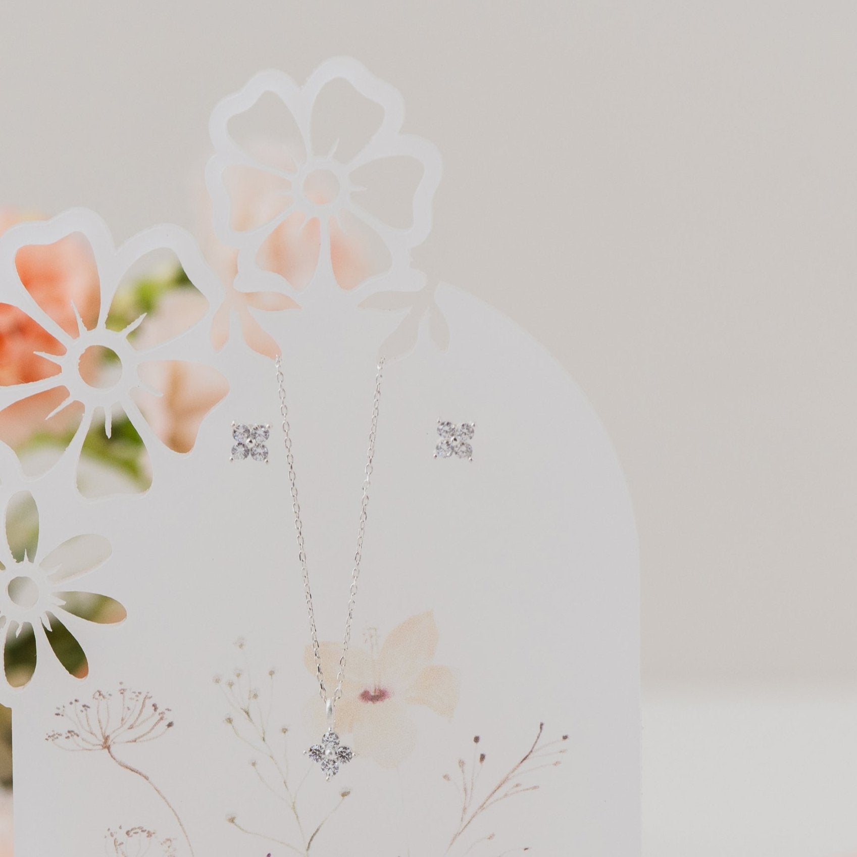 Dainty Sterling Silver Flower Necklace And Earring Set