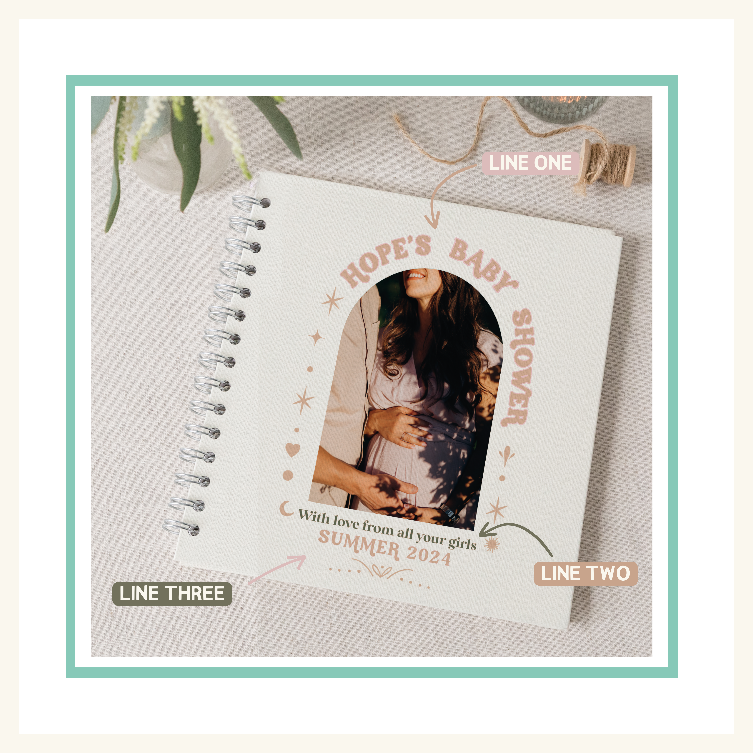 Baby shower photo book personalisation options