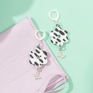 Butterfly And Flower Dalmatian Huggie Earrings – Sterling Silver Or Gold Plated