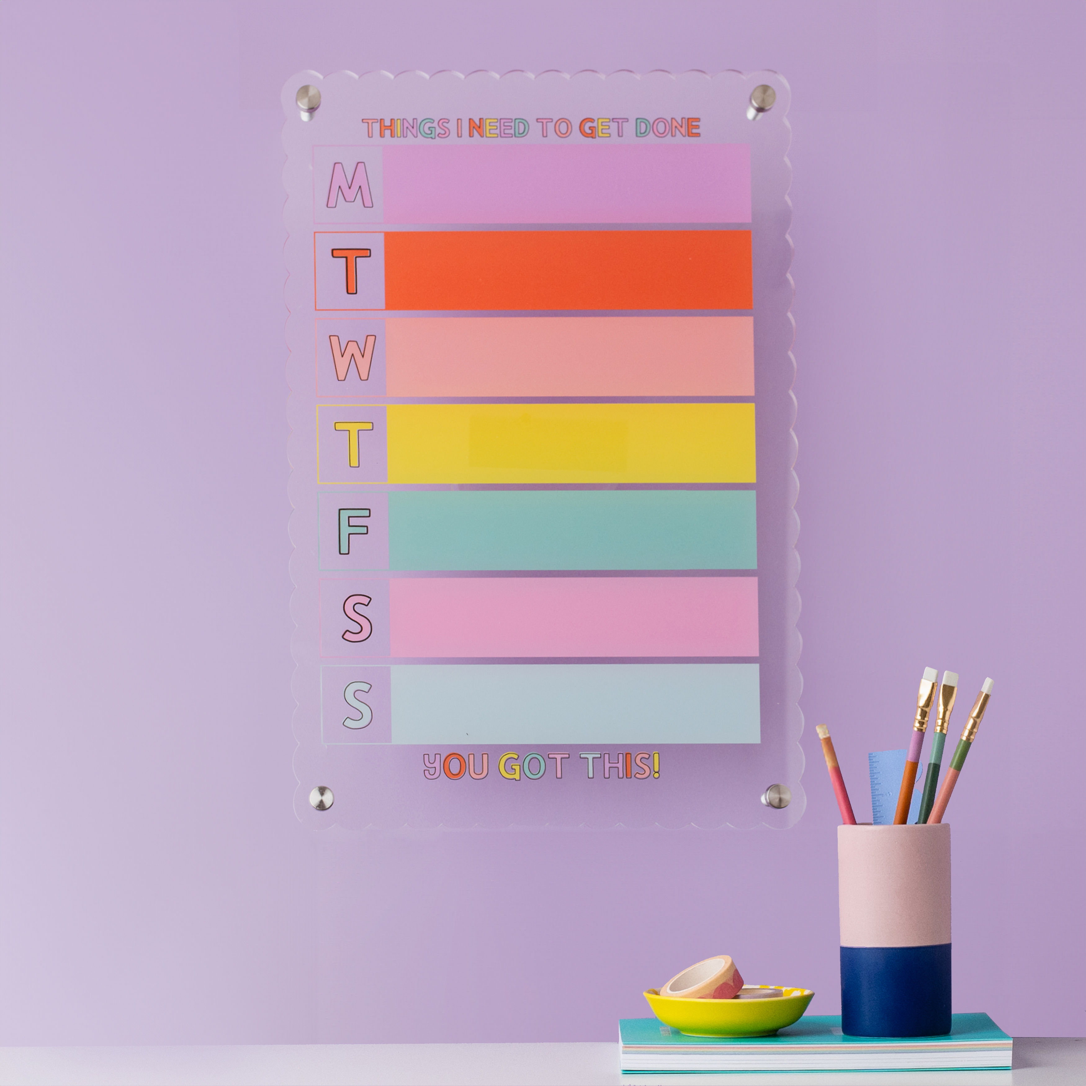 Colourful And Wipeable Wall Mounted Whiteboard Planner | One Week At A Time