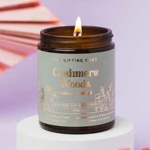 Warm Woods & Cashmere Soy Wax Candle – 165g Amber Glass Candle