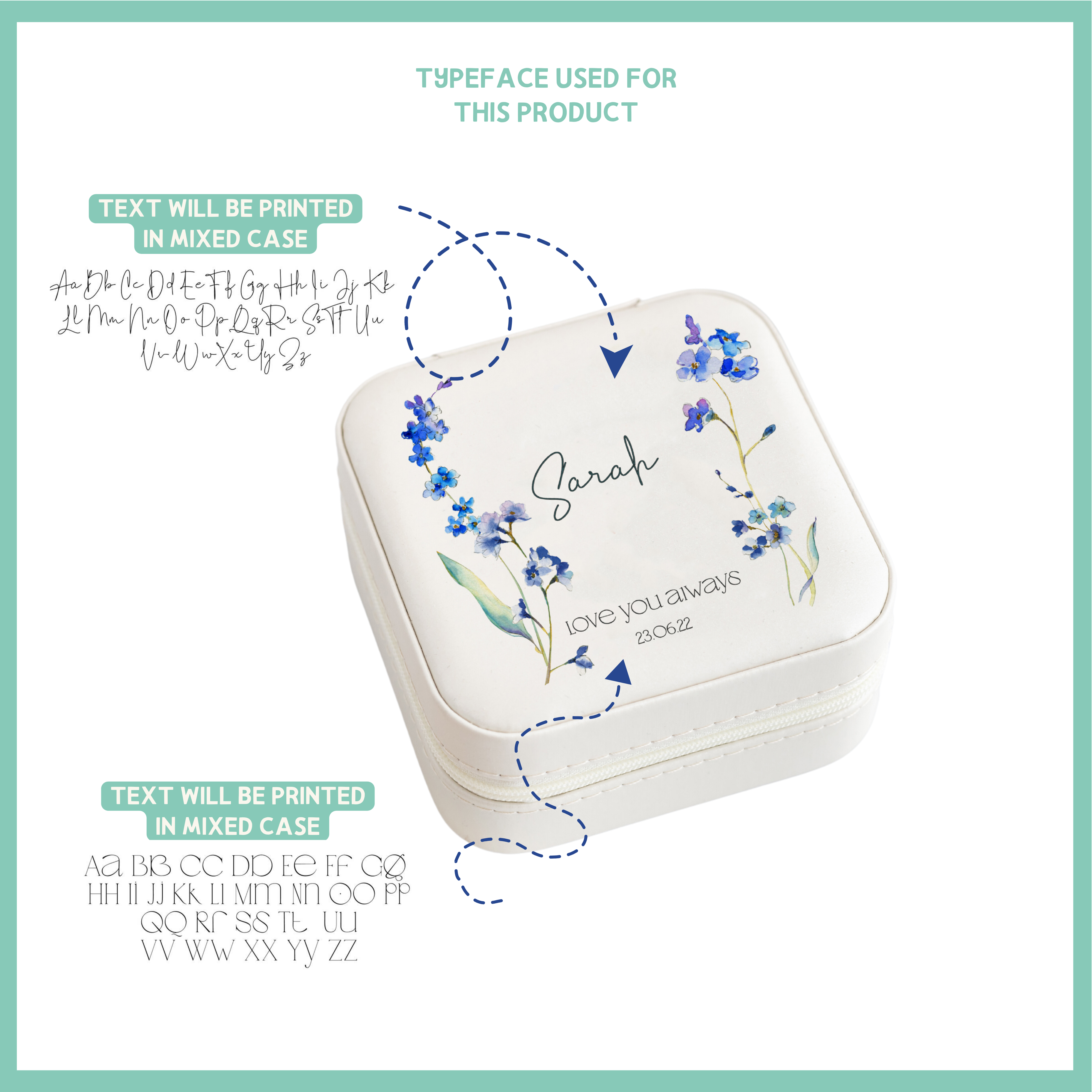 Personalised Forget Me Not Flowers Travel Jewellery Box