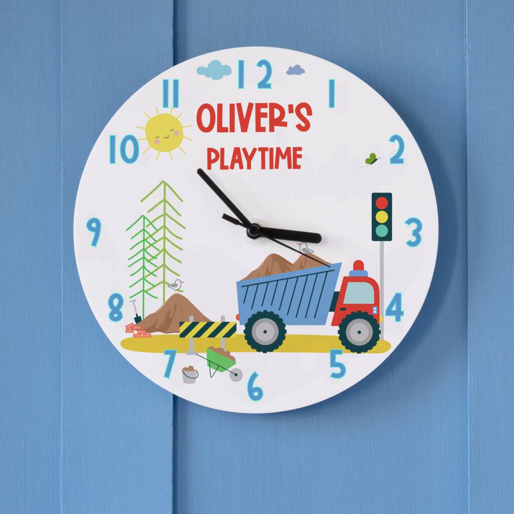 Children's Personalised Tipper Truck Construction Clock