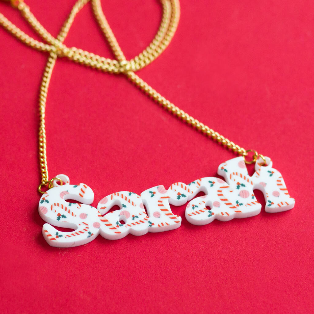 Custom Made Christmas Candy Cane Name Necklace