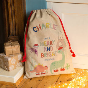 Merry And Bright Christmas Dinosaurs Sack