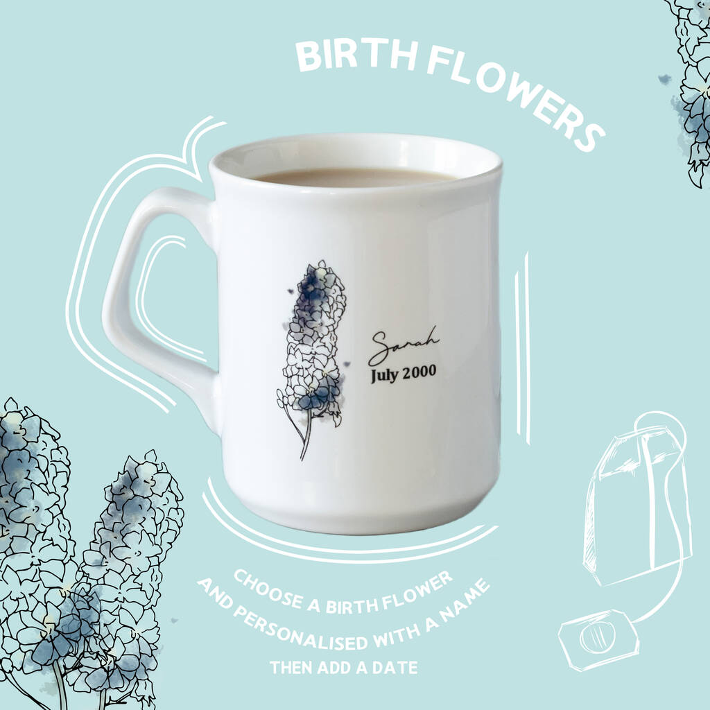 Personalised Watercolour Birth Flower Ceramic Mug