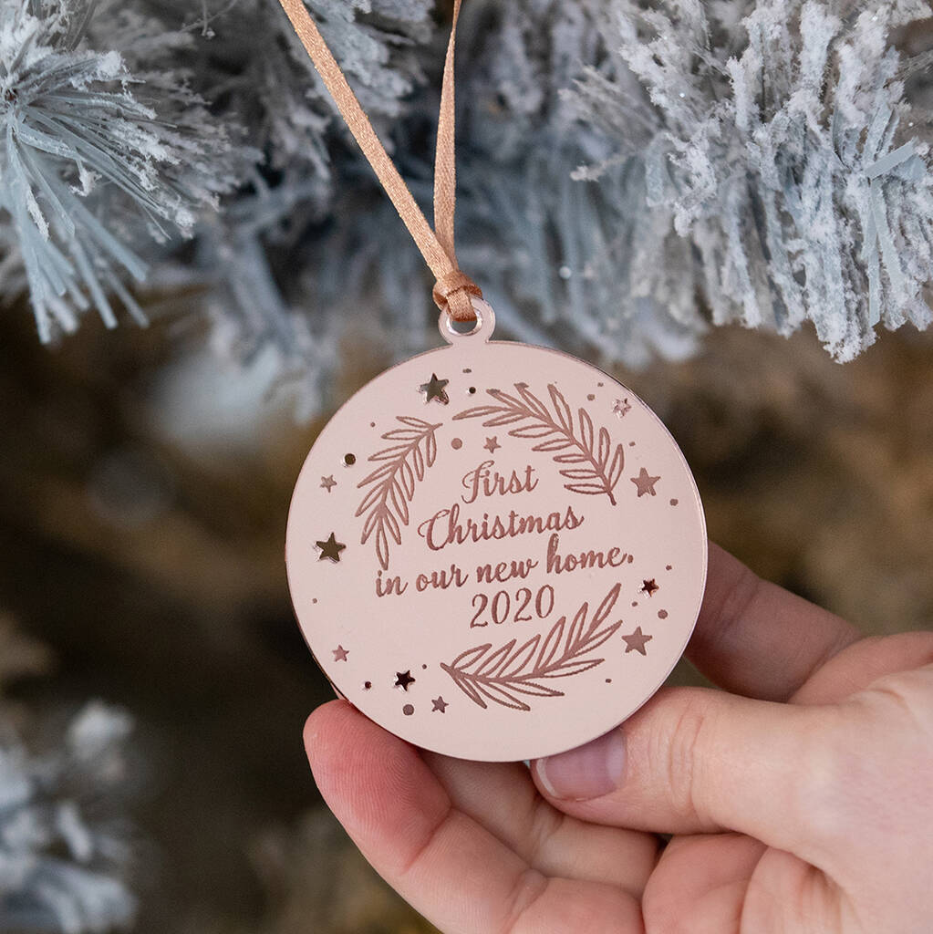 Rose Gold Mirror Personalised New Home Christmas Bauble