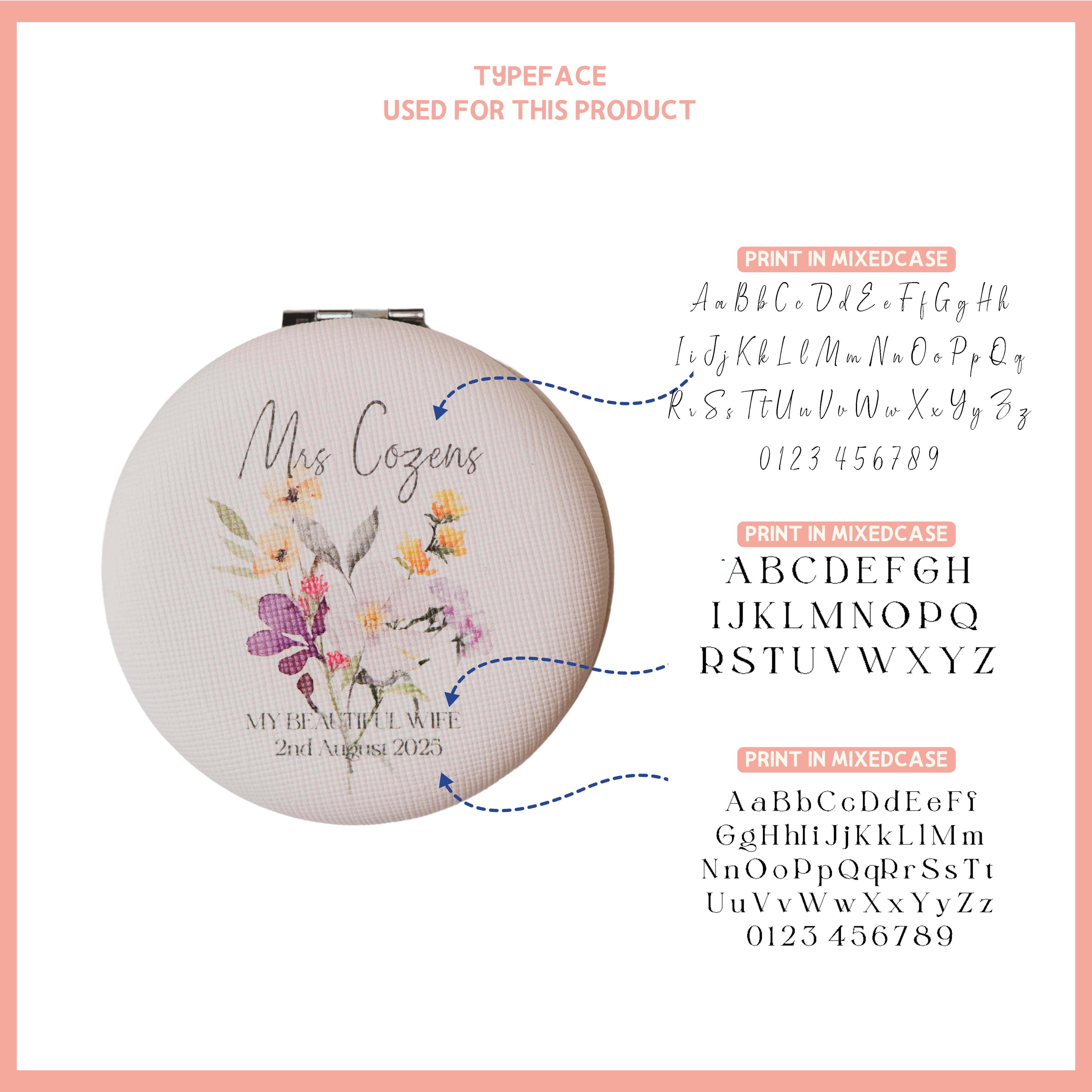 Luxury Round Compact Mirror With Delicate Wildflowers