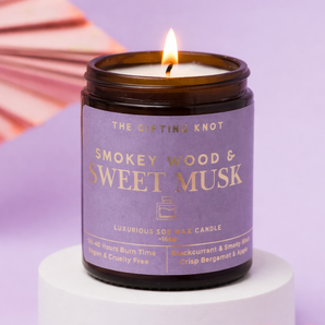 Smokey Wood & Sweet Musk Soy Wax Candle – Luxury Amber Jar Candle