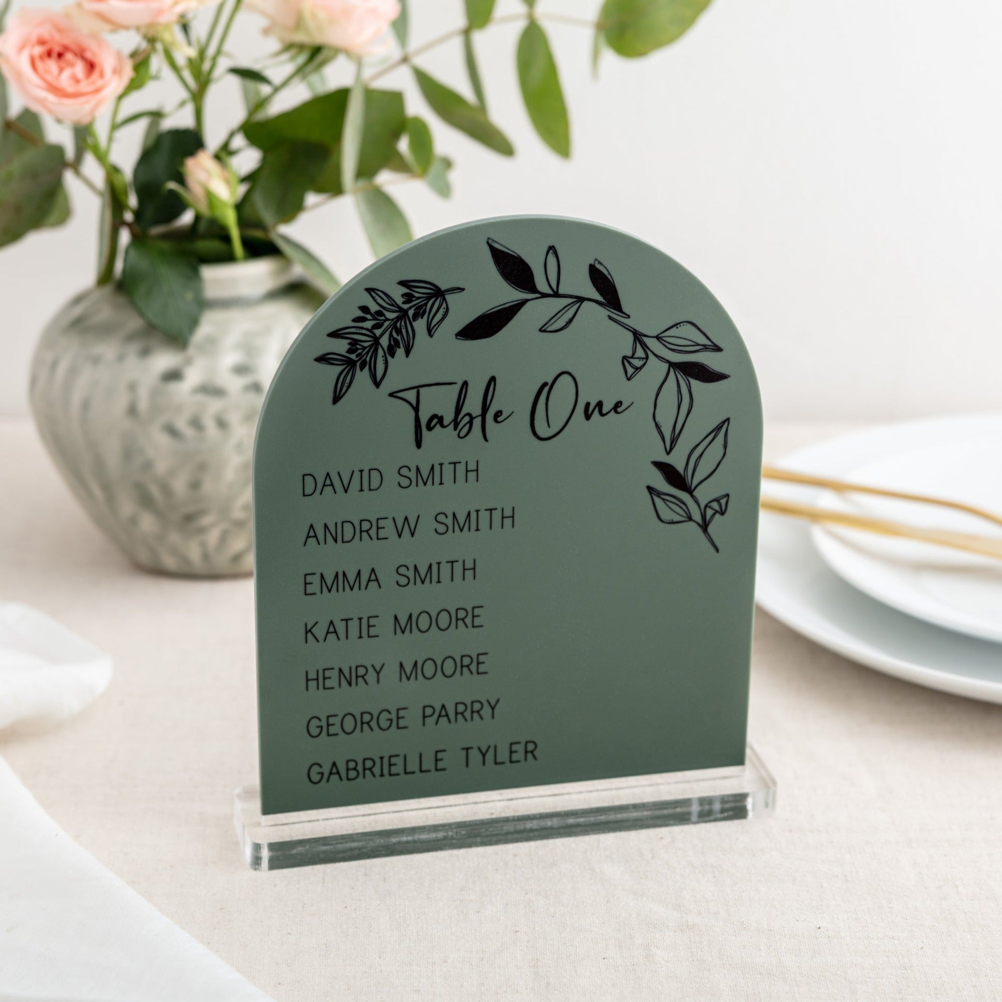 Table number sign in matt pine green
