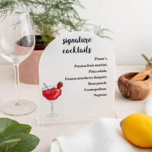 Personalised Cocktail Freestanding Acrylic Menu Sign