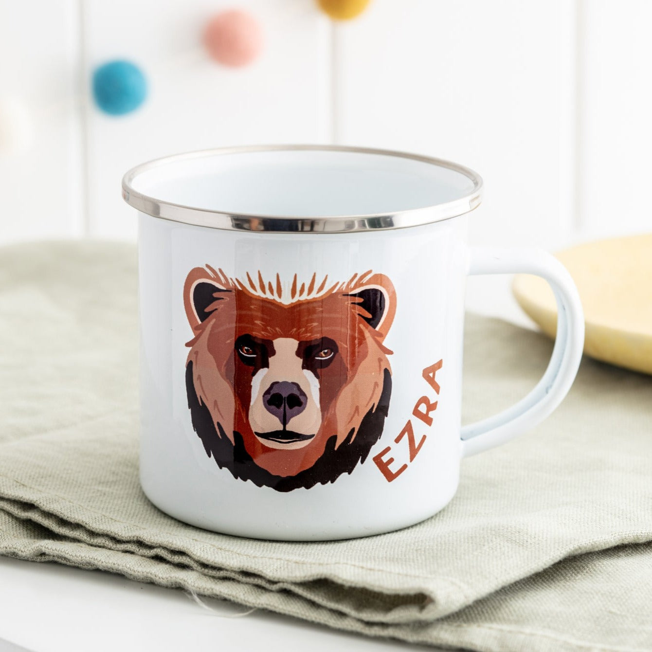 Personalised Children's Grizzly Bear Face Enamel Mug