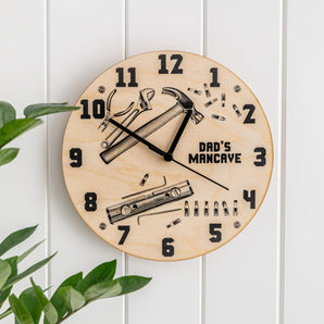 Personalised Wooden DIY Tools Man Cave Clock