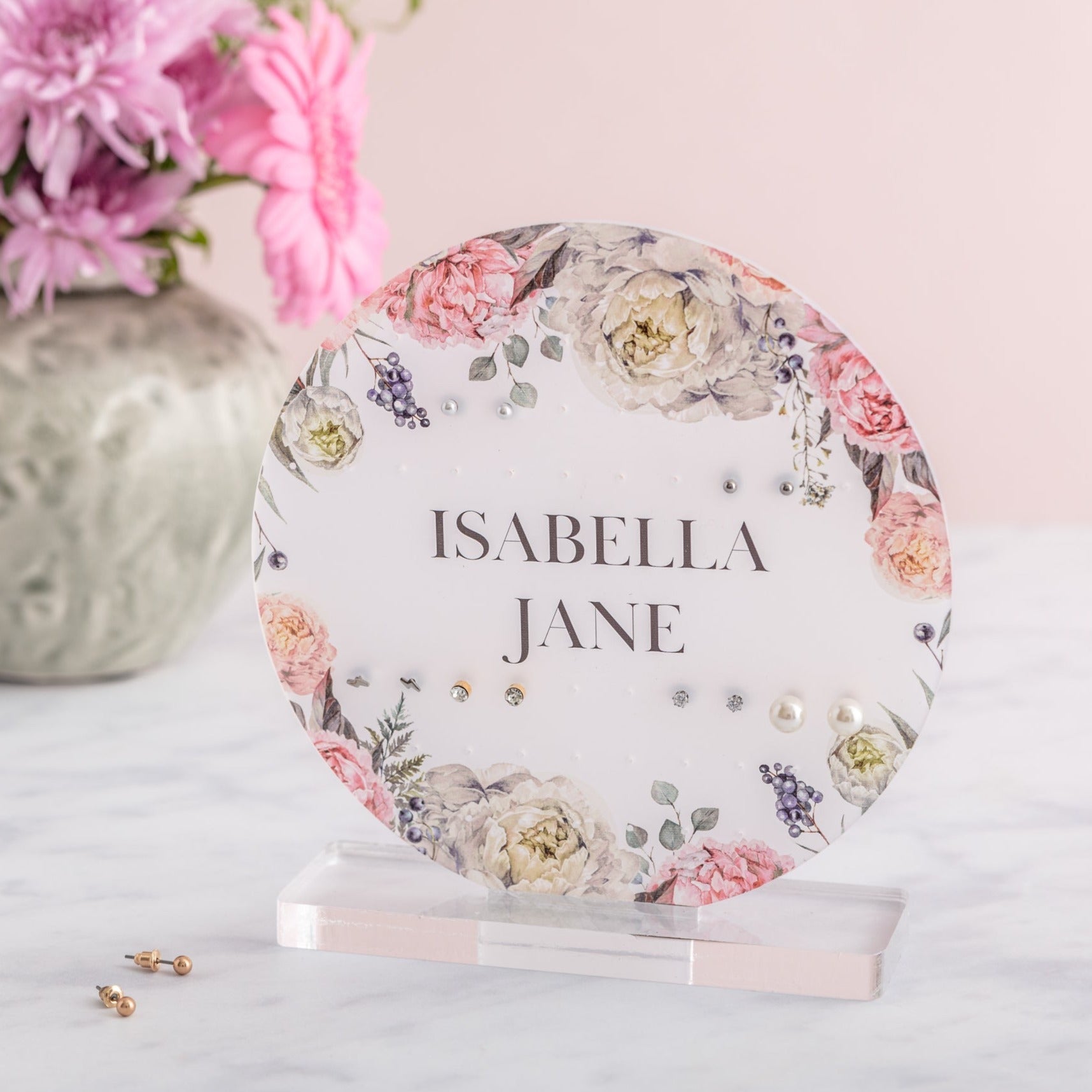 Round Peony Flowers Earring Storage Stand