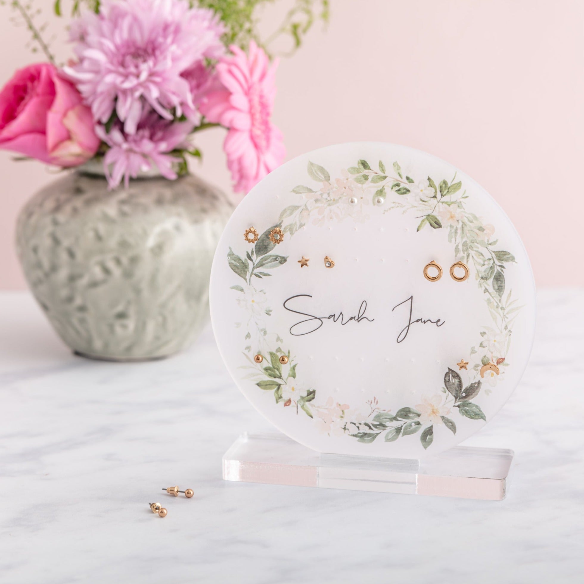 Round Frosted Floral Earring Storage Stand