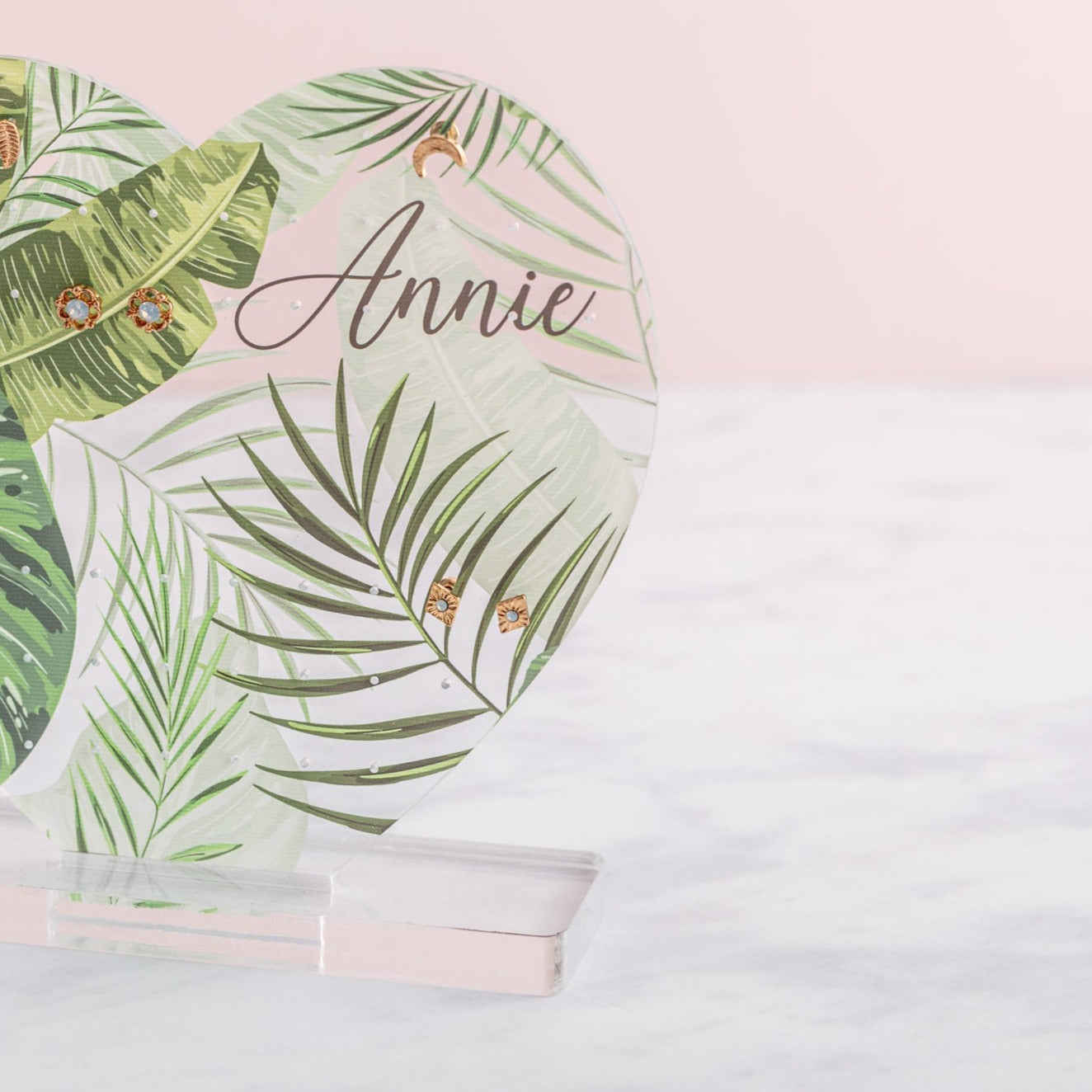 Personalised Tropical Heart Earring Storage Stand