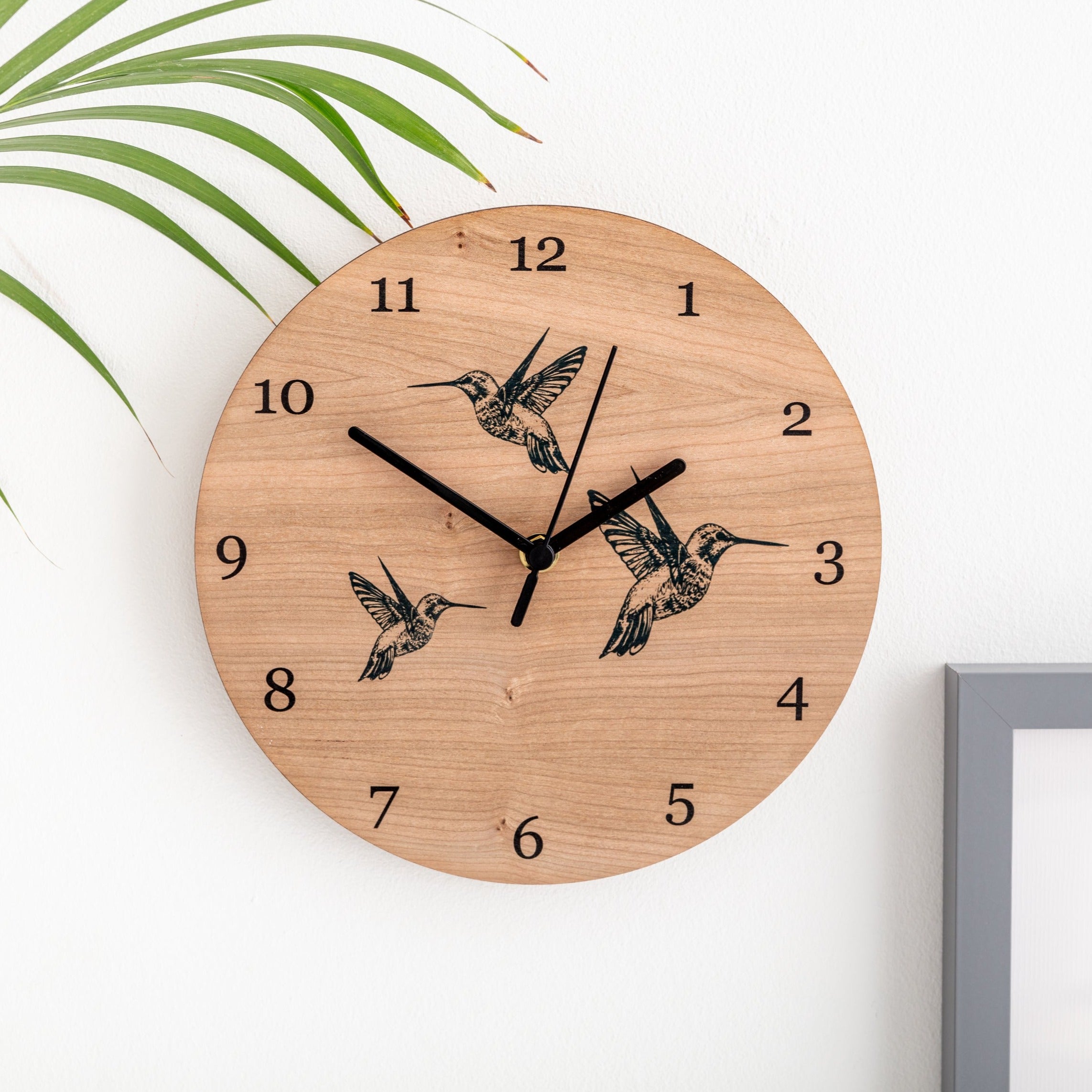 Hummingbird Themed Cherry Wood Clock