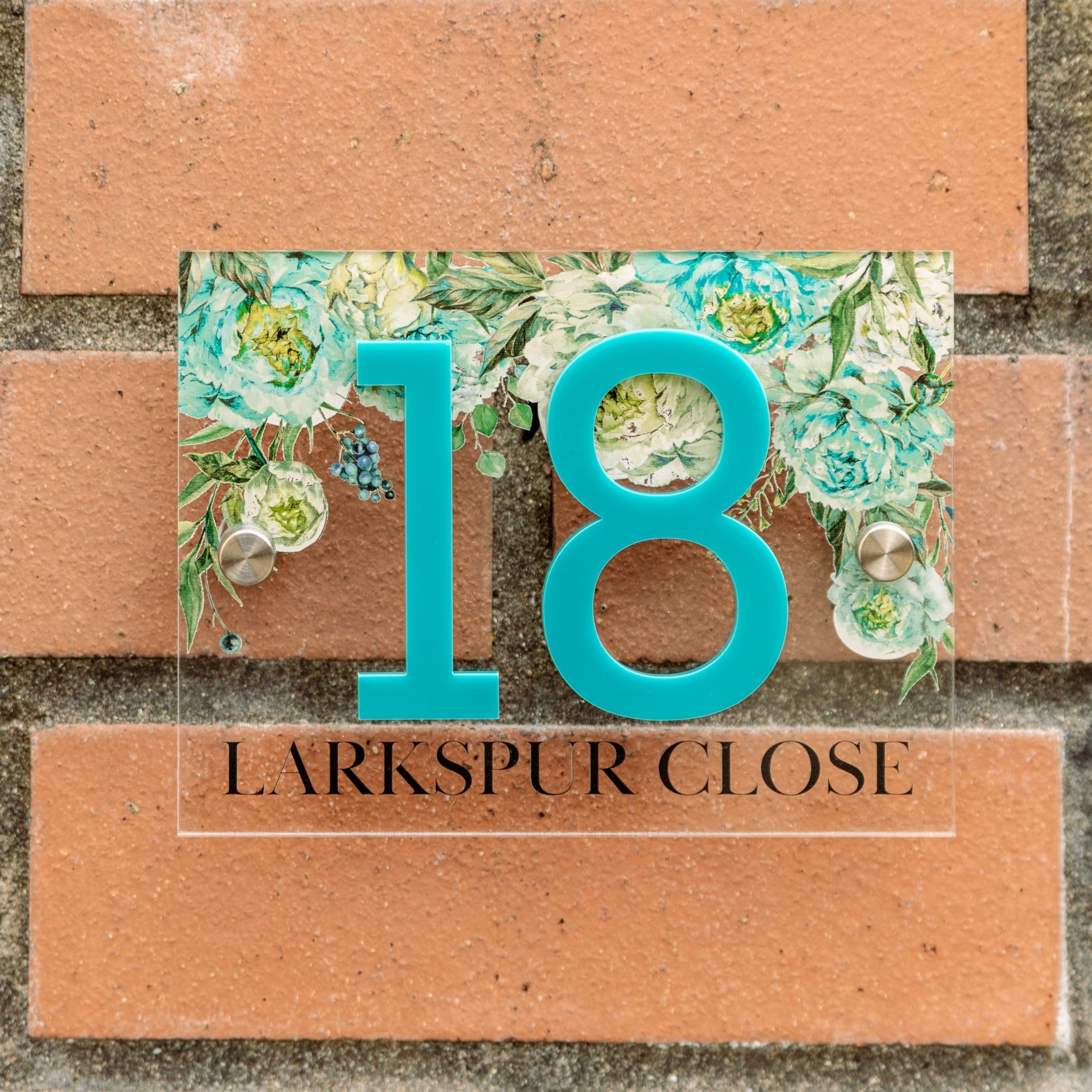 Personalised Acrylic Blue Peony House Door Number Sign
