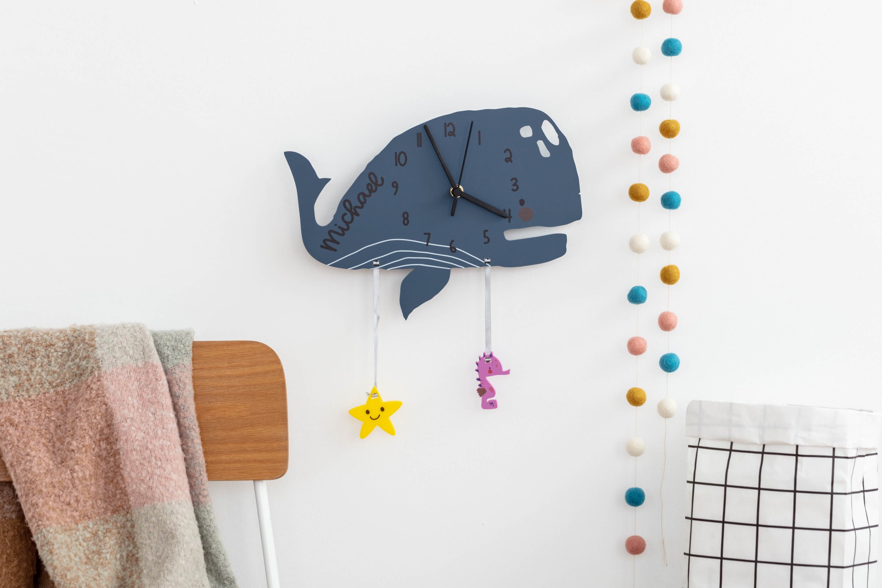 Personalised Children's Swimming Whale Wall Clock