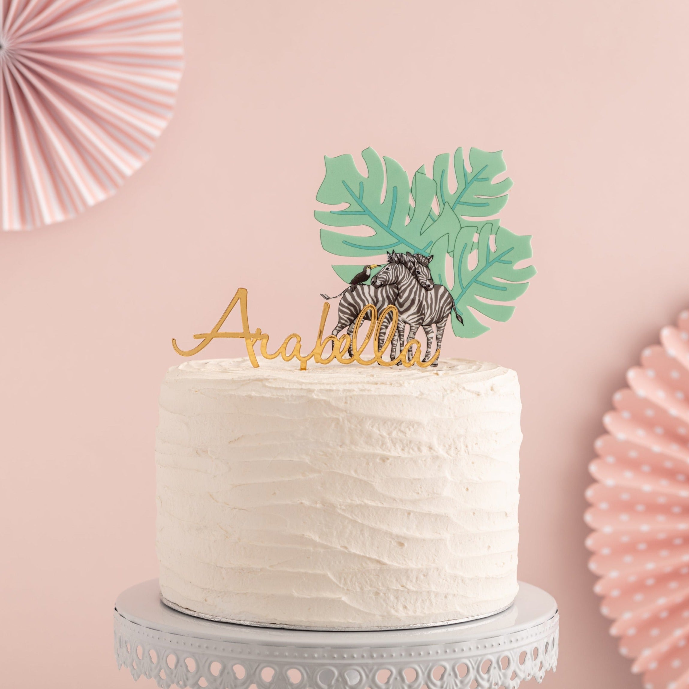 Personalised Name And Tropical Zebra Cake Topper Set