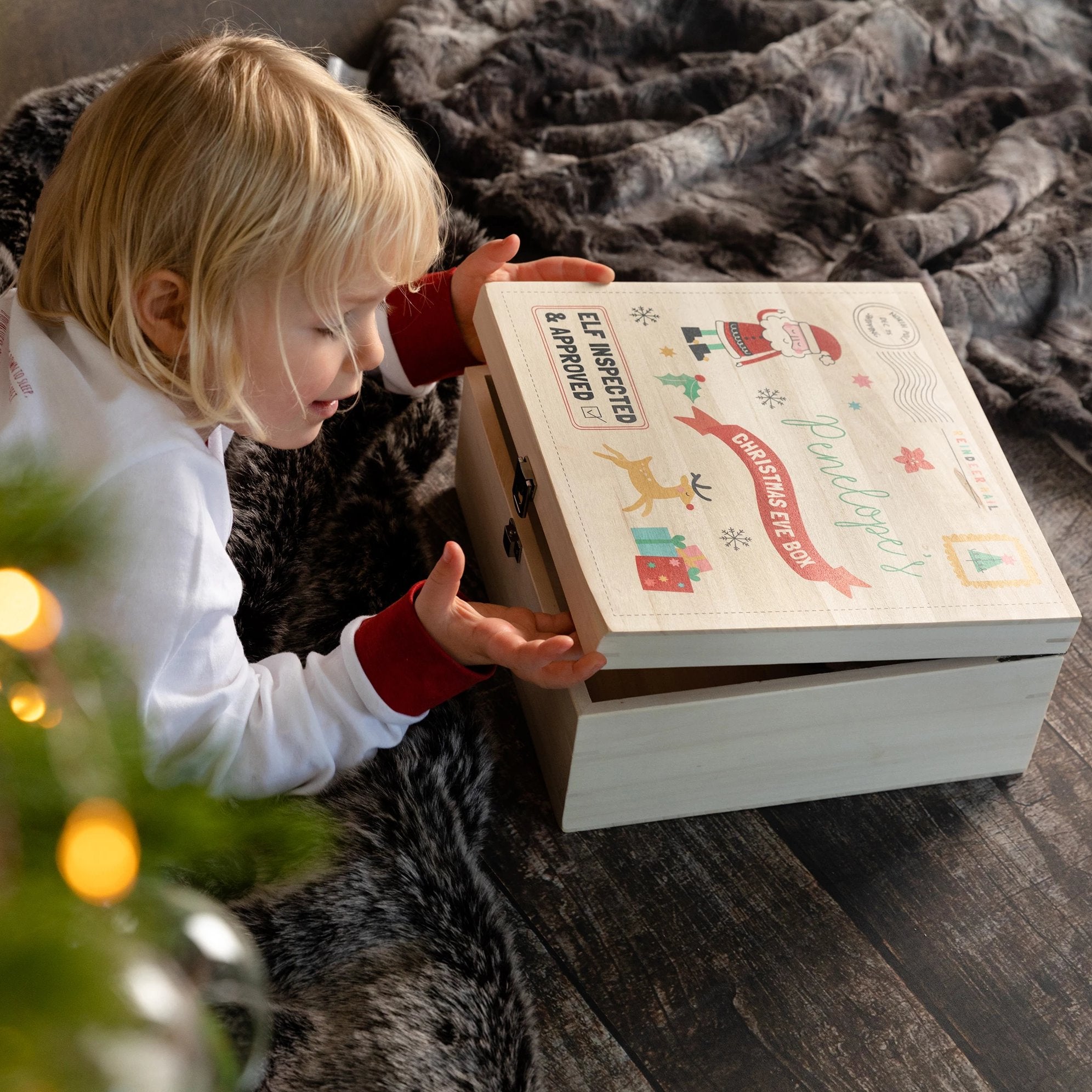 Personalised Children's Santa Christmas Eve Wooden Box - Funky Laser