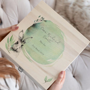 Personalised Woodland Christening Birth Keepsake Box - Funky Laser