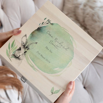 Personalised Woodland Christening Birth Keepsake Box - Funky Laser