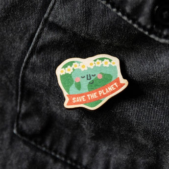 Wooden Save The Planet Heart Flower Crown Pin