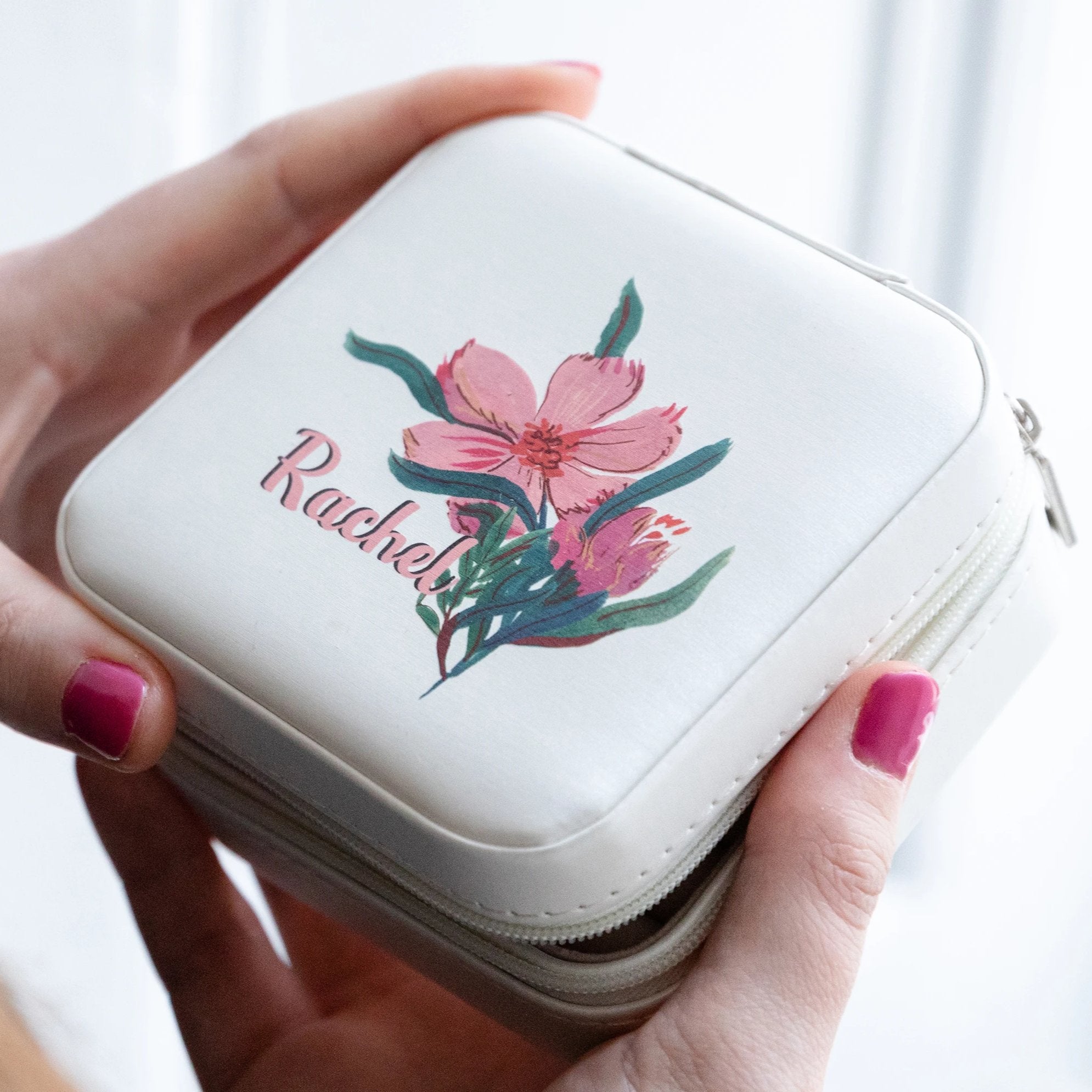 Personalised Name Floral Travel Jewellery Box - Funky Laser