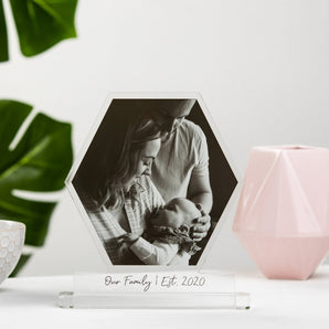 Our Family Photo Block Hexagon Freestanding Sign