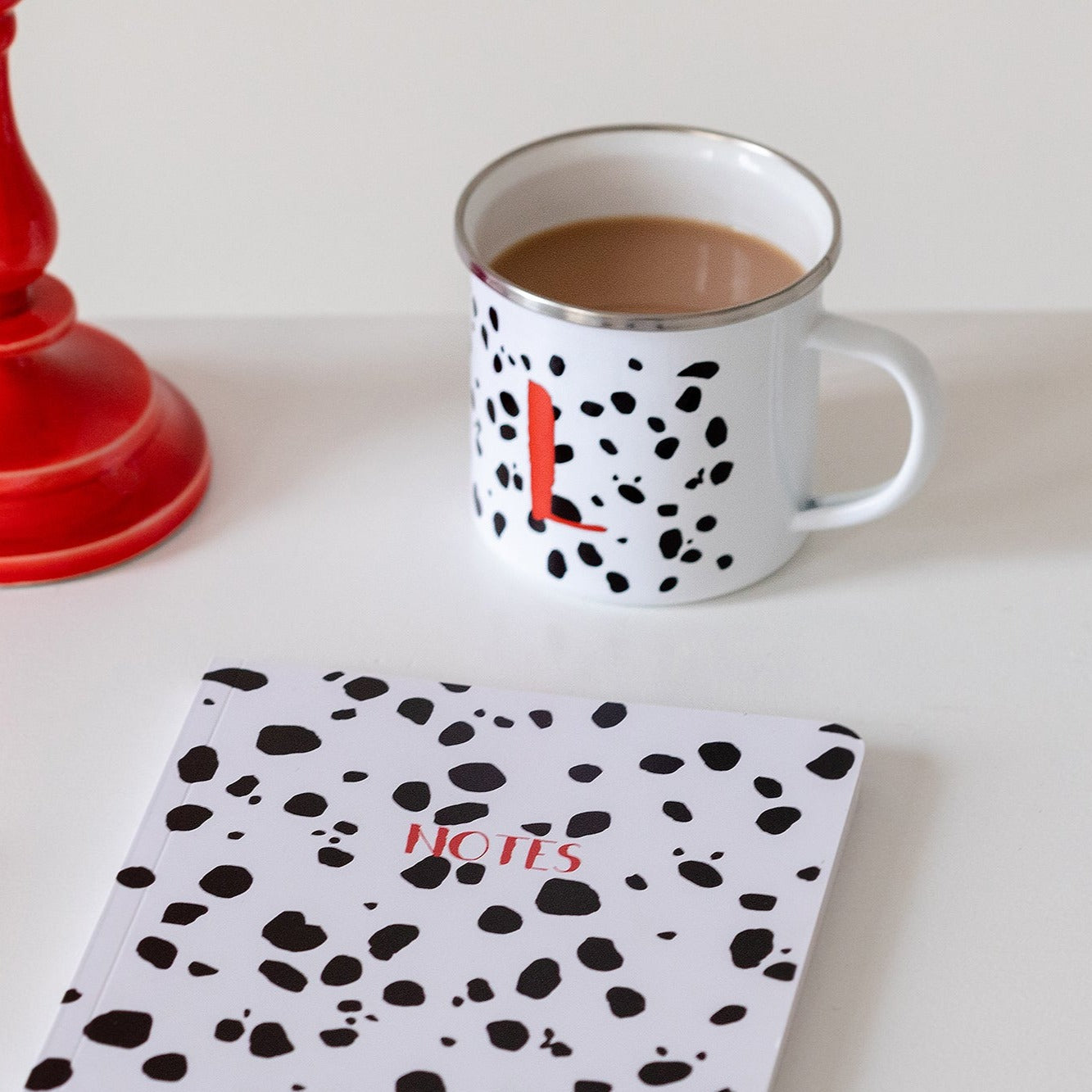 Personalised Dalmatian Spotty Print Initial Enamel Mug