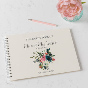 Hydrangea And Roses Floral Wedding Guest Book
