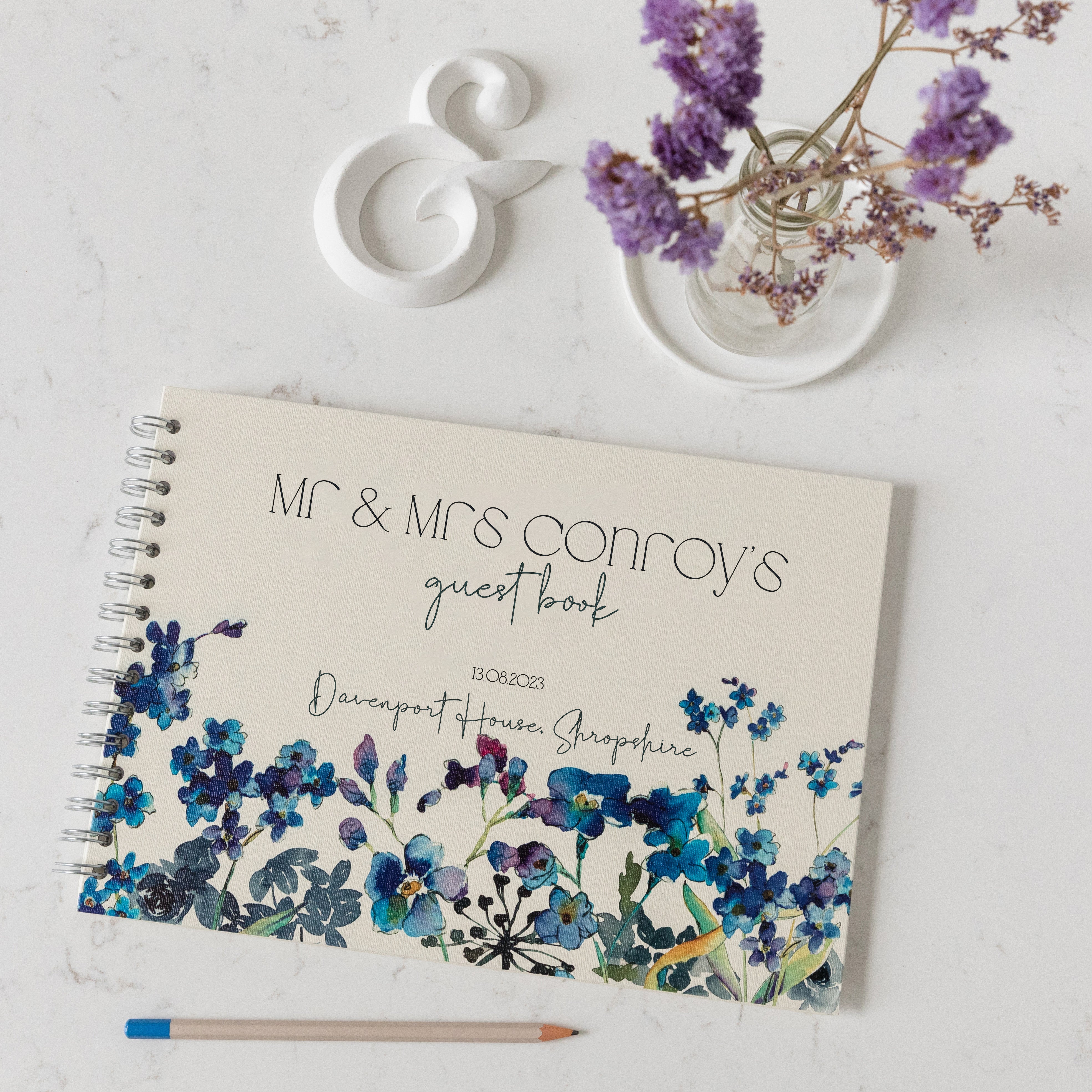 Watercolour Forget Me Nots Floral Wedding Guest Book