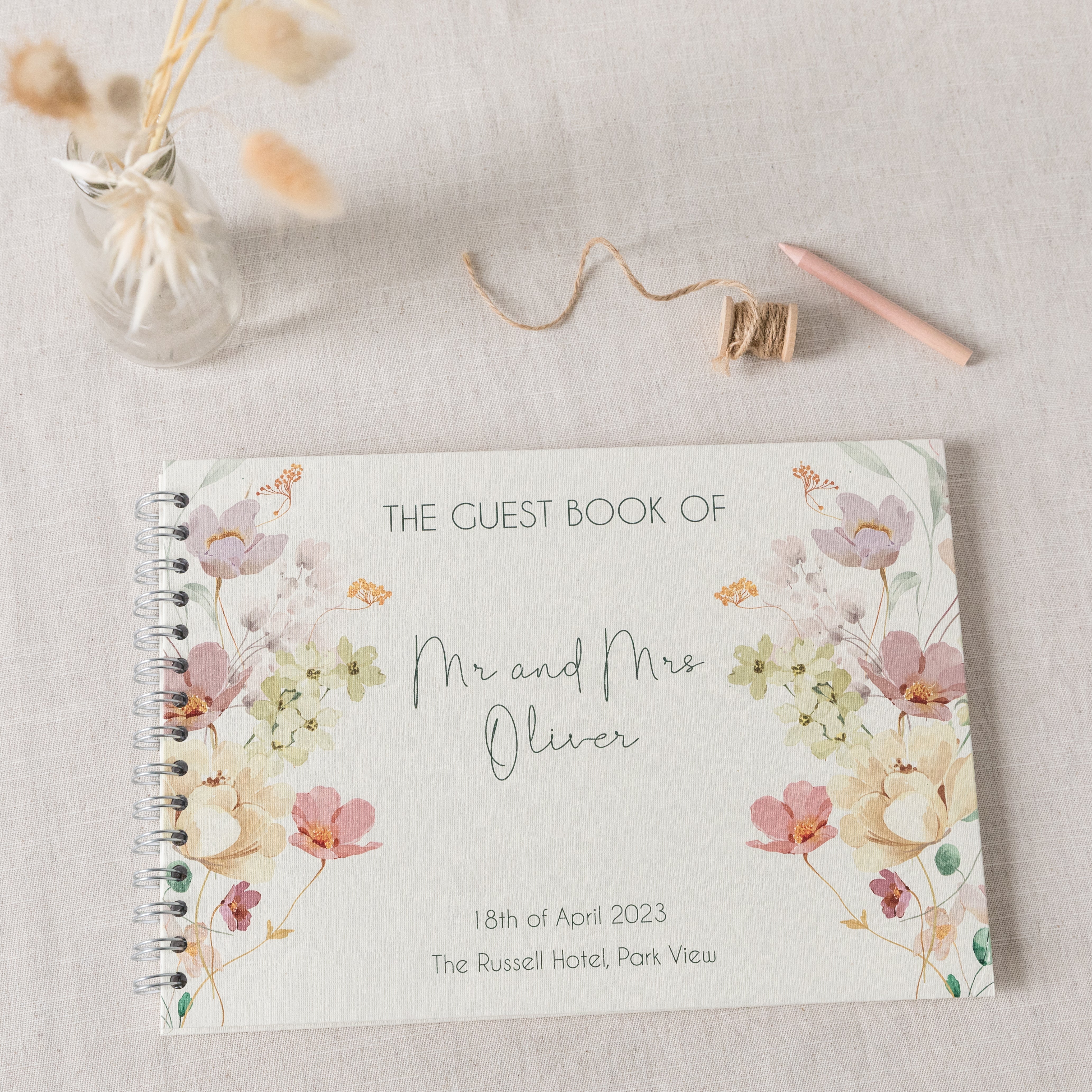 Dusky Roses And Wildflower Wedding Guest Book