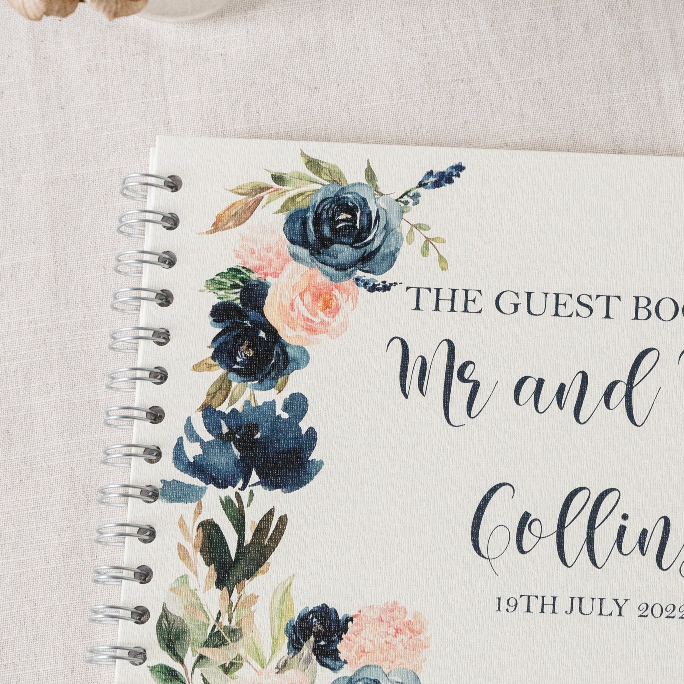 Blush Pink And Navy Roses Wedding Guest Book