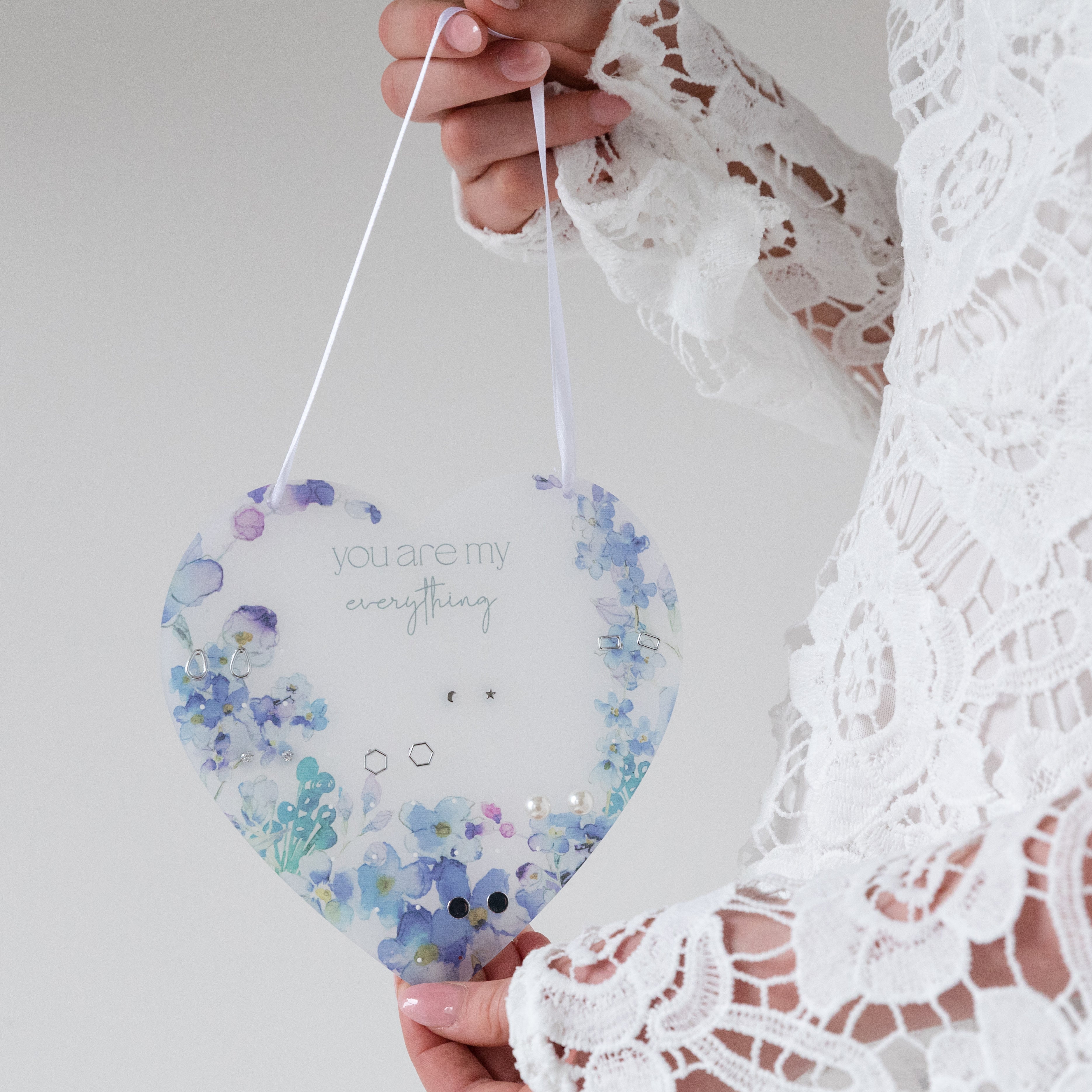 Personalised Frosted Forget Me Not Floral Earring Holder Hanger