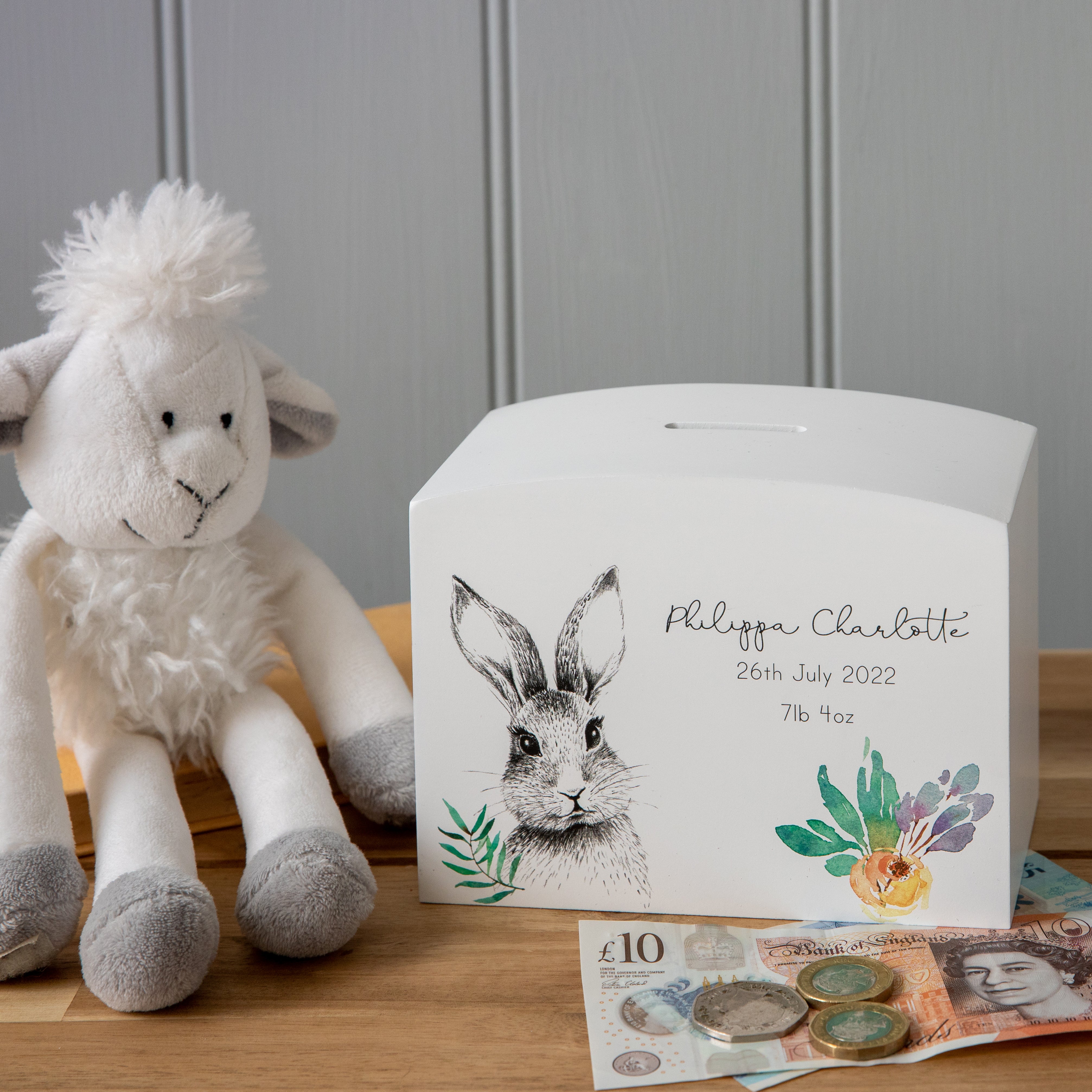 Personalised Woodland Bunny Rabbit Money Pot Piggy Bank