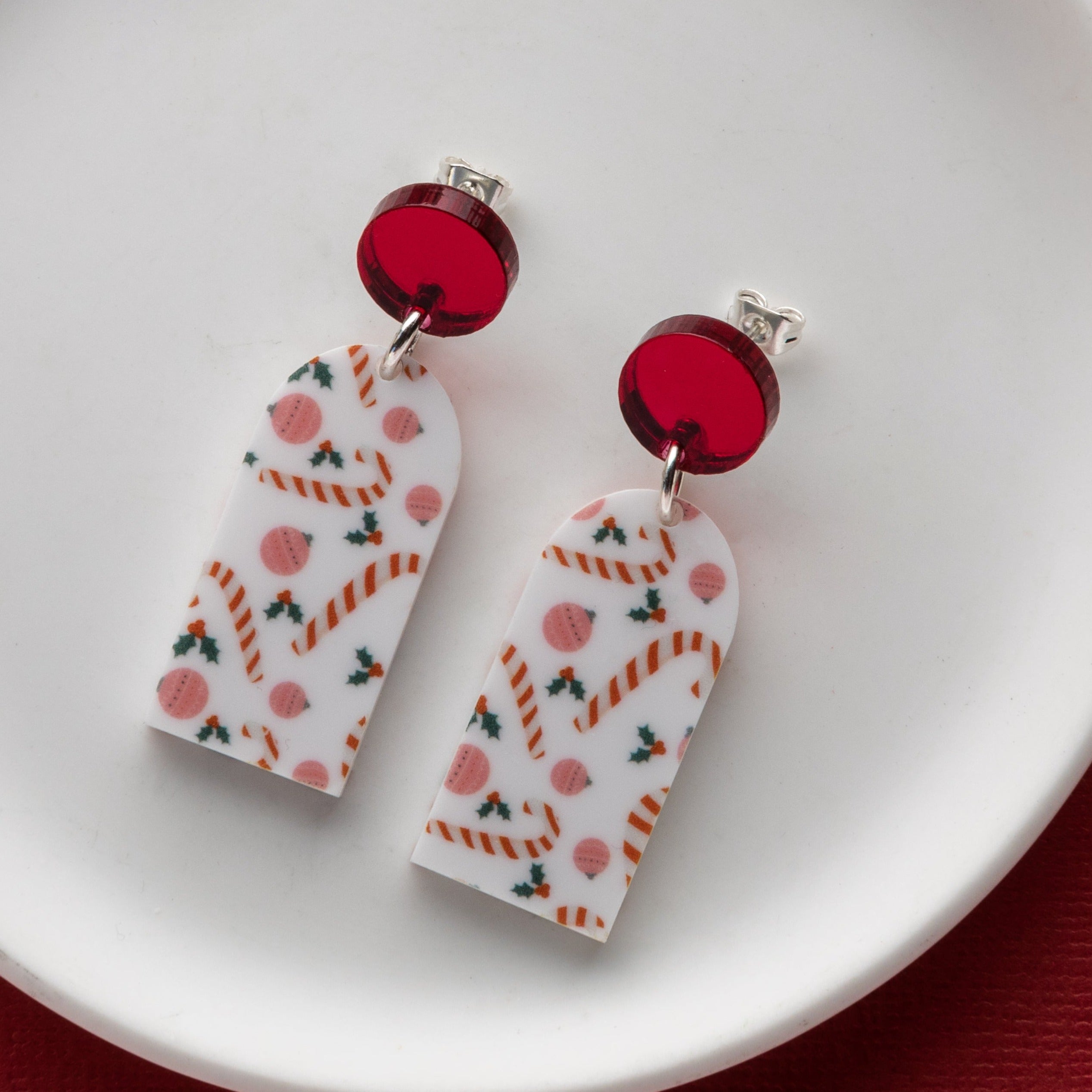 Sterling Silver Festive Christmas Candy Cane Earrings