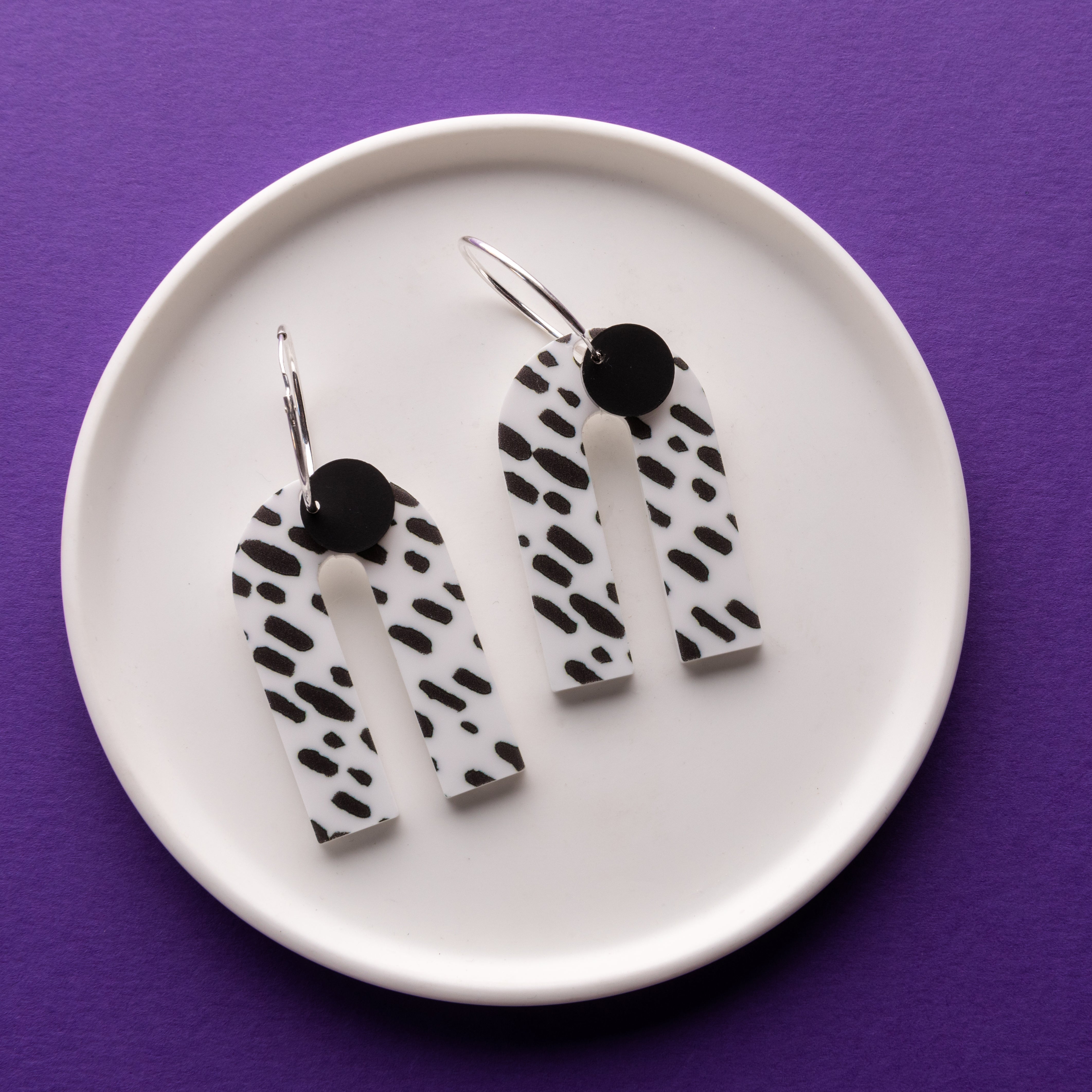 Sterling Silver Dalmatian Print Arch Statement Earrings