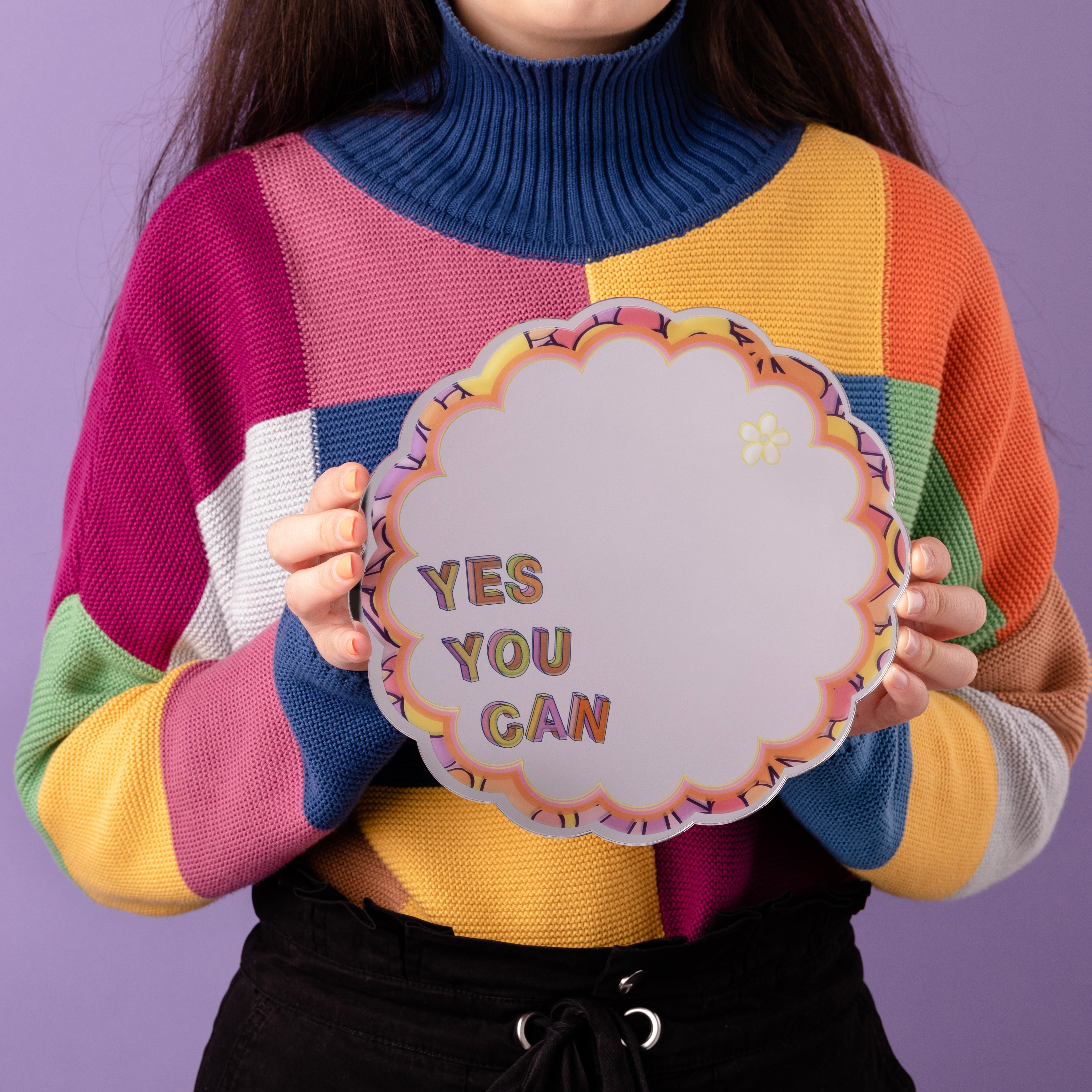 'Yes You Can' Floral Affirmation Mirrored Print