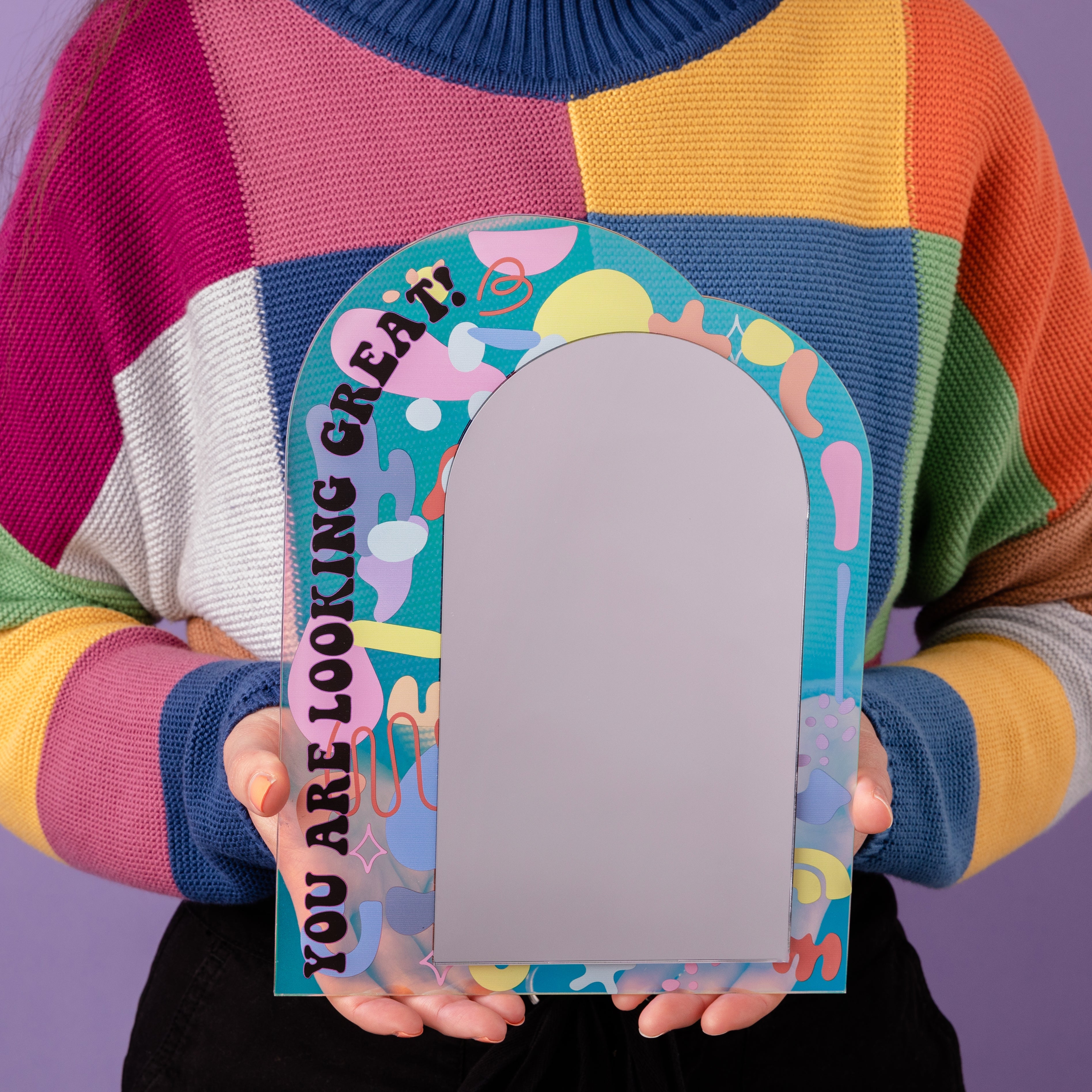 Personalised Retro Iridescent Arched Wall Mirror