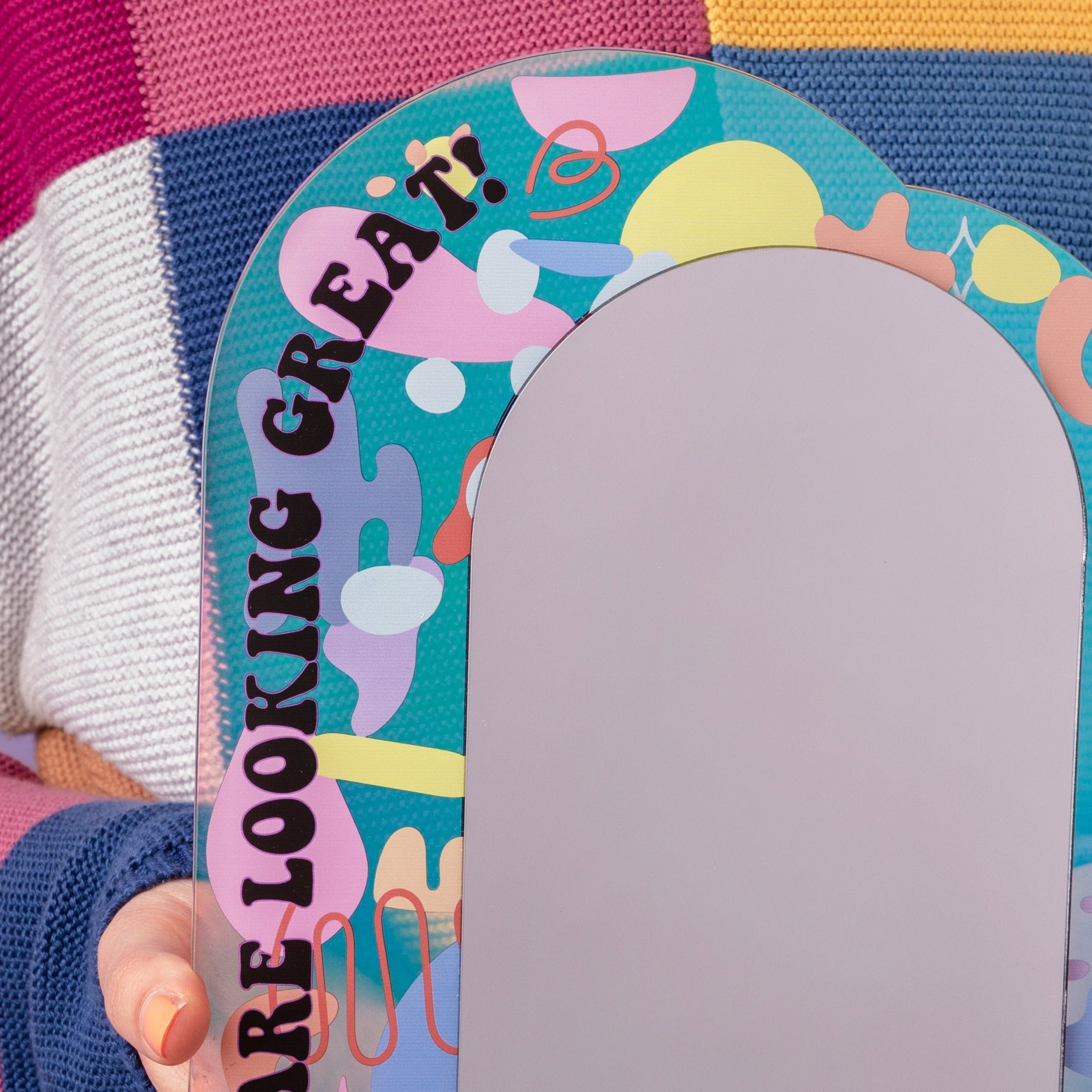 Personalised Retro Iridescent Arched Wall Mirror