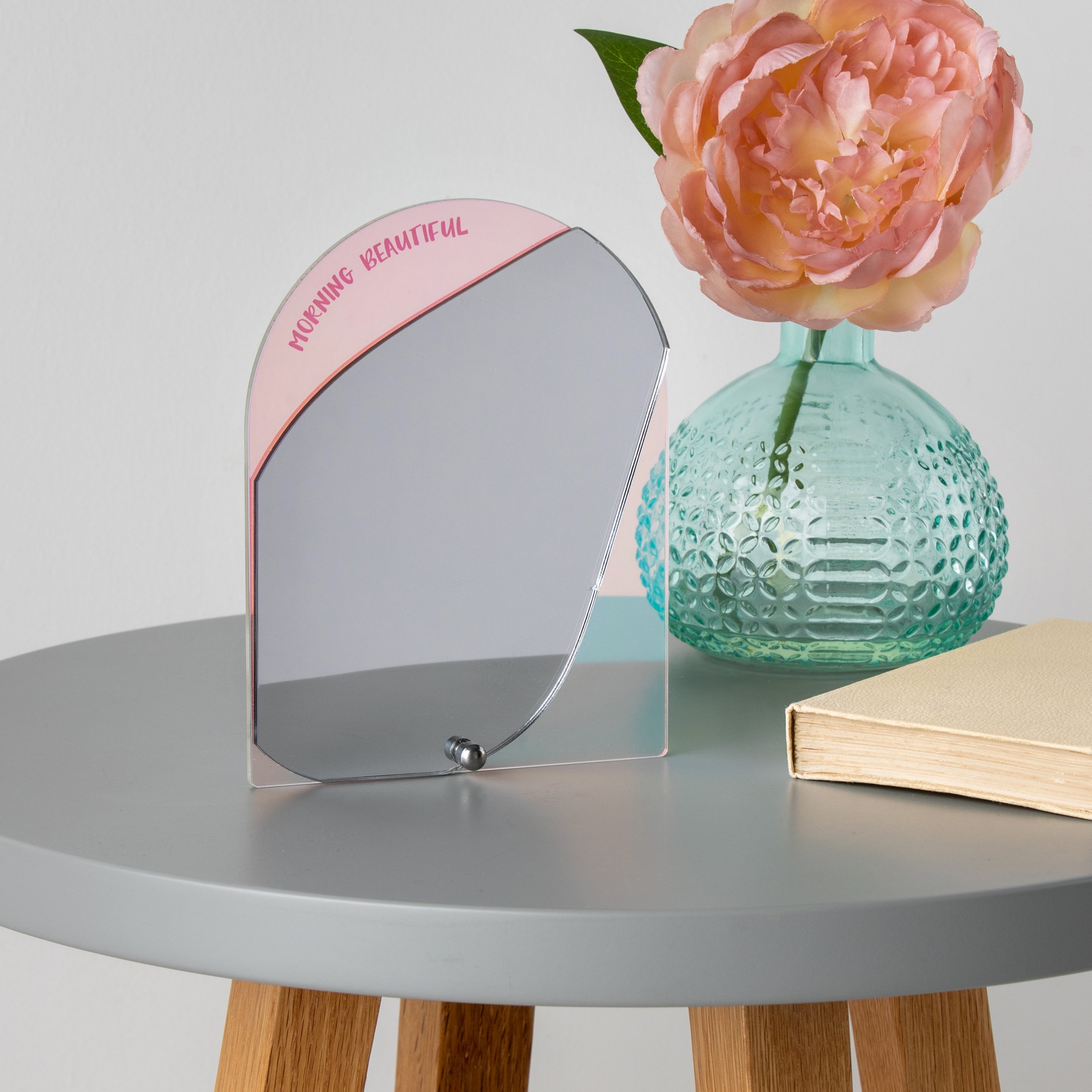 Personalised Iridescent Arch Side Table Mirror Stand
