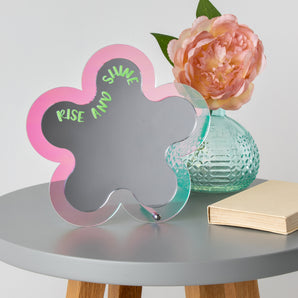 Personalised Iridescent Flower Side Table Mirror Stand