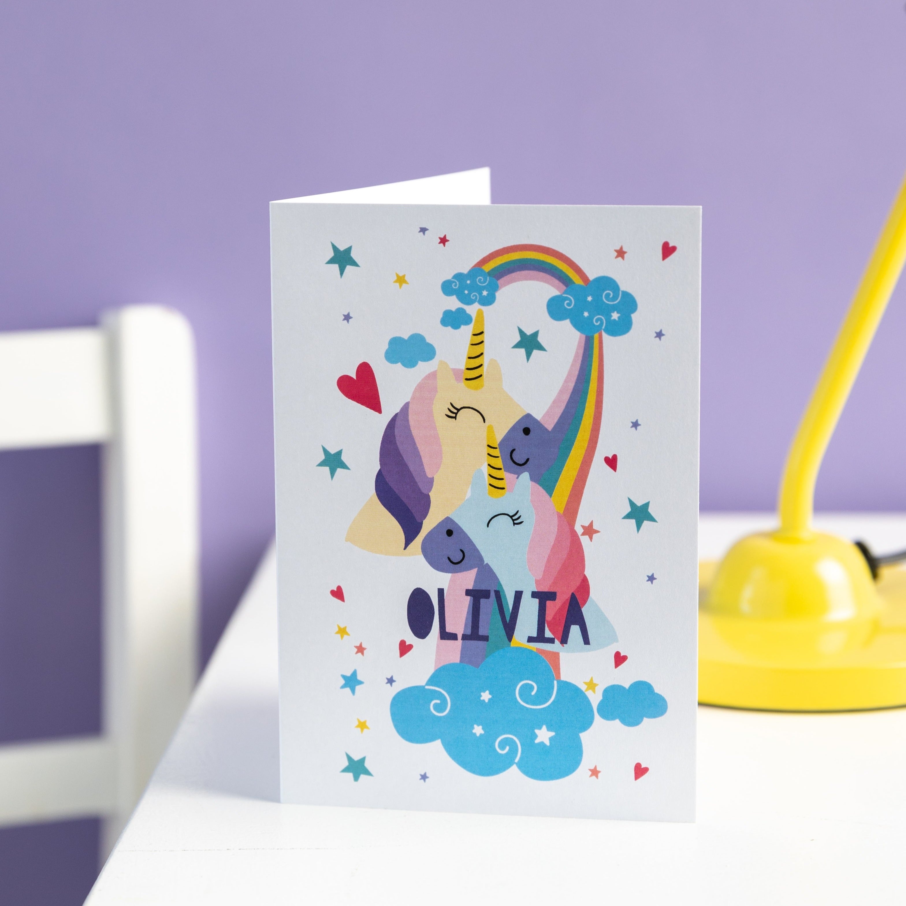 Personalised Hugging Unicorn Greetings Card